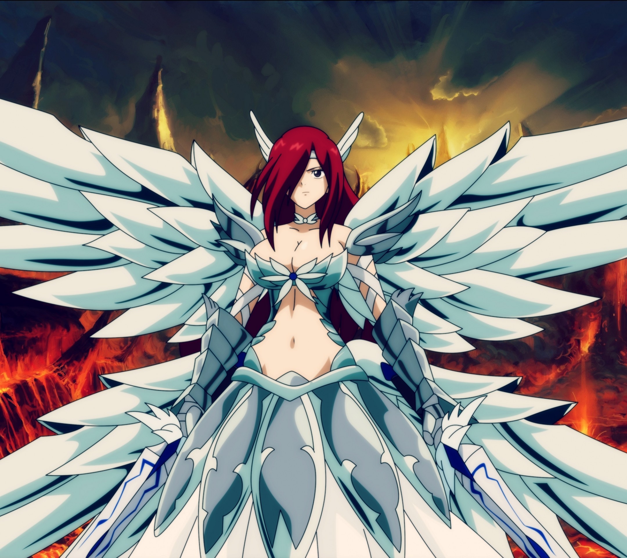 Erza Scarlet, Fairy Tail, Armatura della Ruota Celeste, Ali, sfondo per iPad e tablet