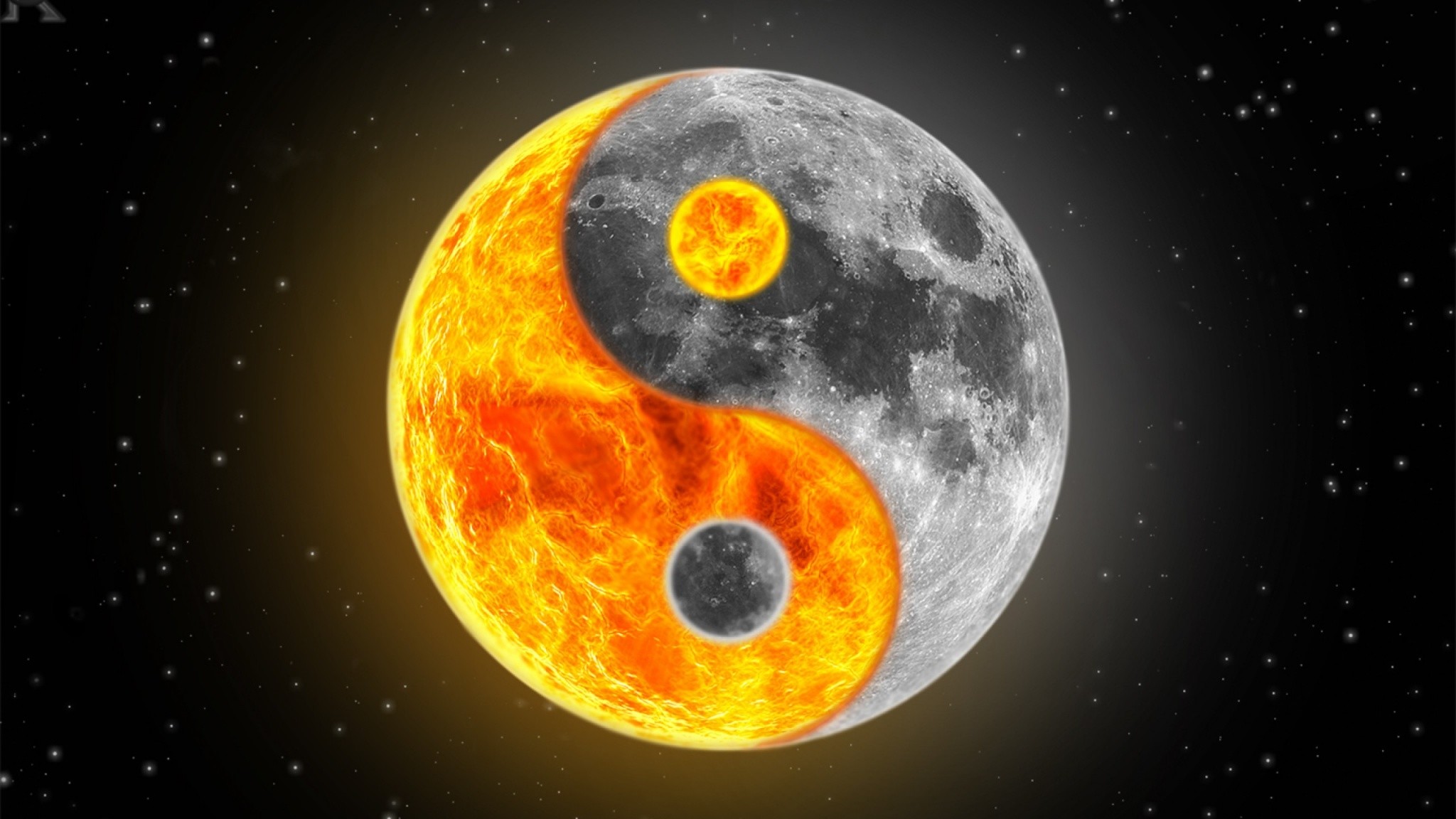Yin e yang, Sole, Luna, Spazio, Full HD, sfondo per PC e portatile