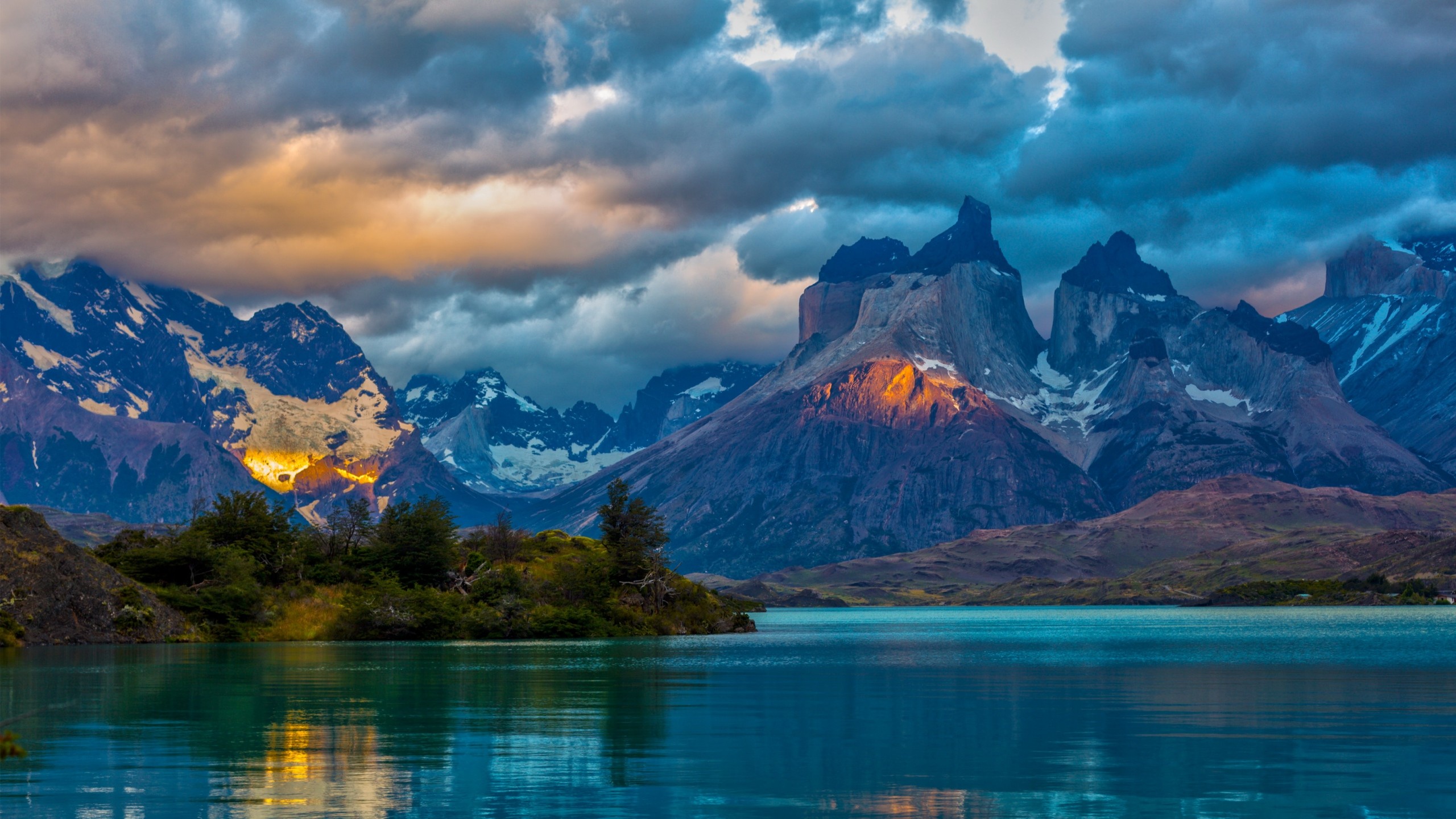Torres del Paine, Patagonia, Lago, Nuvole, sfondo Mac 2K