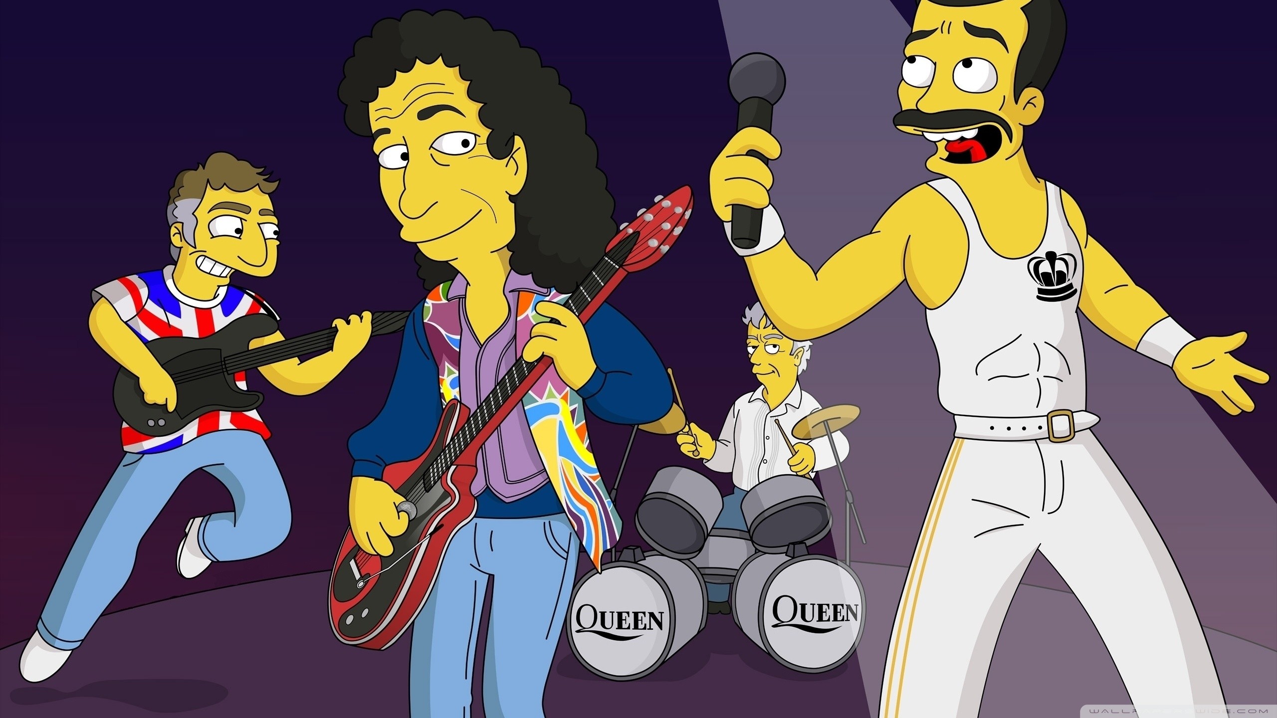 Queen, Freddie Mercury, Brian May, I Simpson, Cartone animato, 2560x1440, sfondo per PC