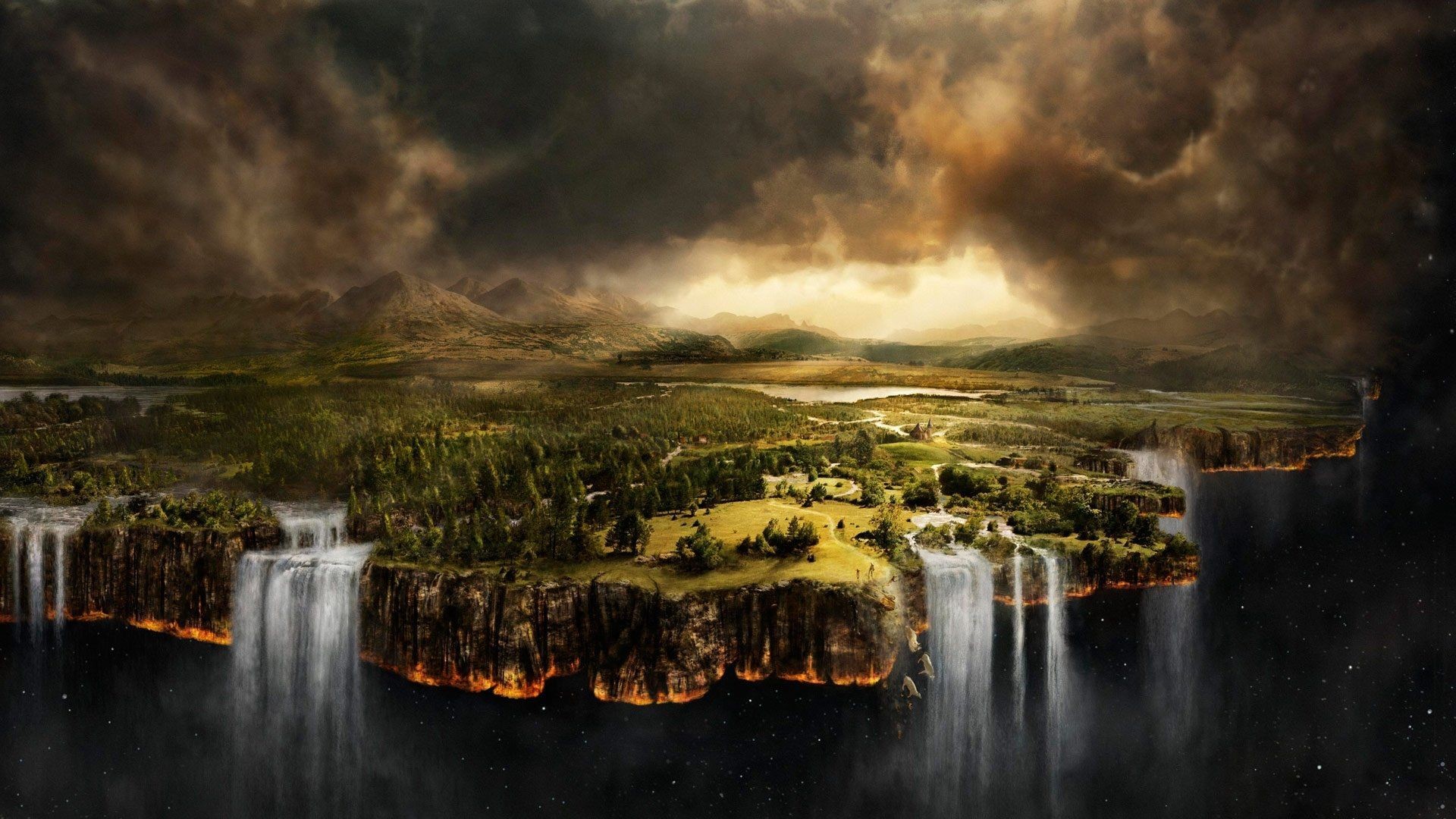 Altopiano, Cascate, Cielo tempestoso, Full HD 1080p, sfondo desktop