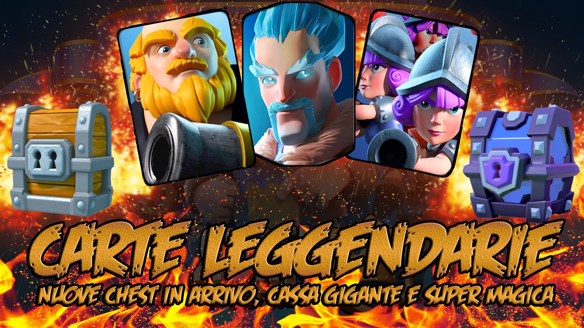 Clash Royale, Carte leggendarie, Gigante reale, Stregone di ghiaccio, Bauli, sfondo per PC