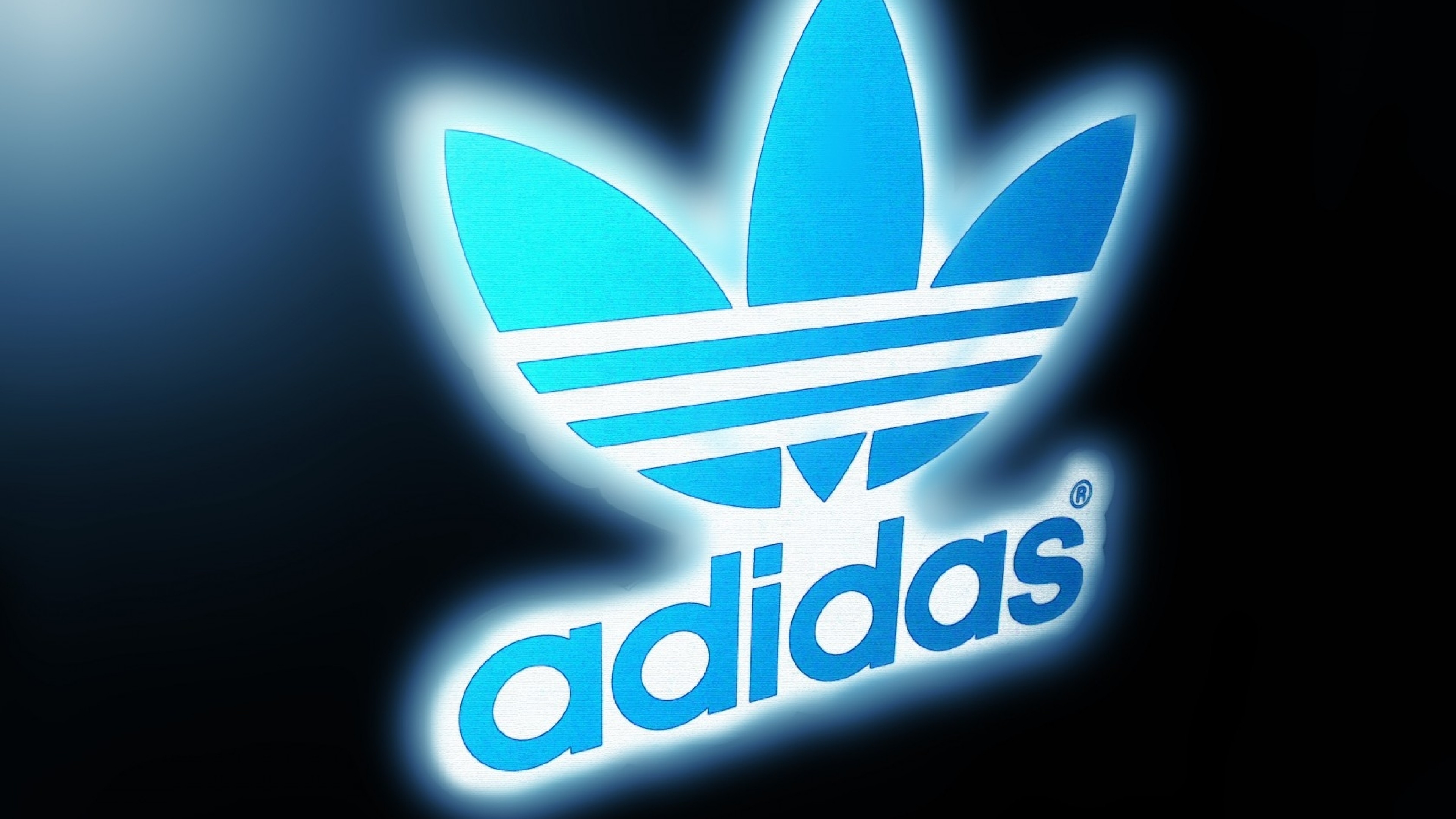 Adidas Originals, Logo trifoglio, Neon, Azzurro, 4K, sfondo desktop