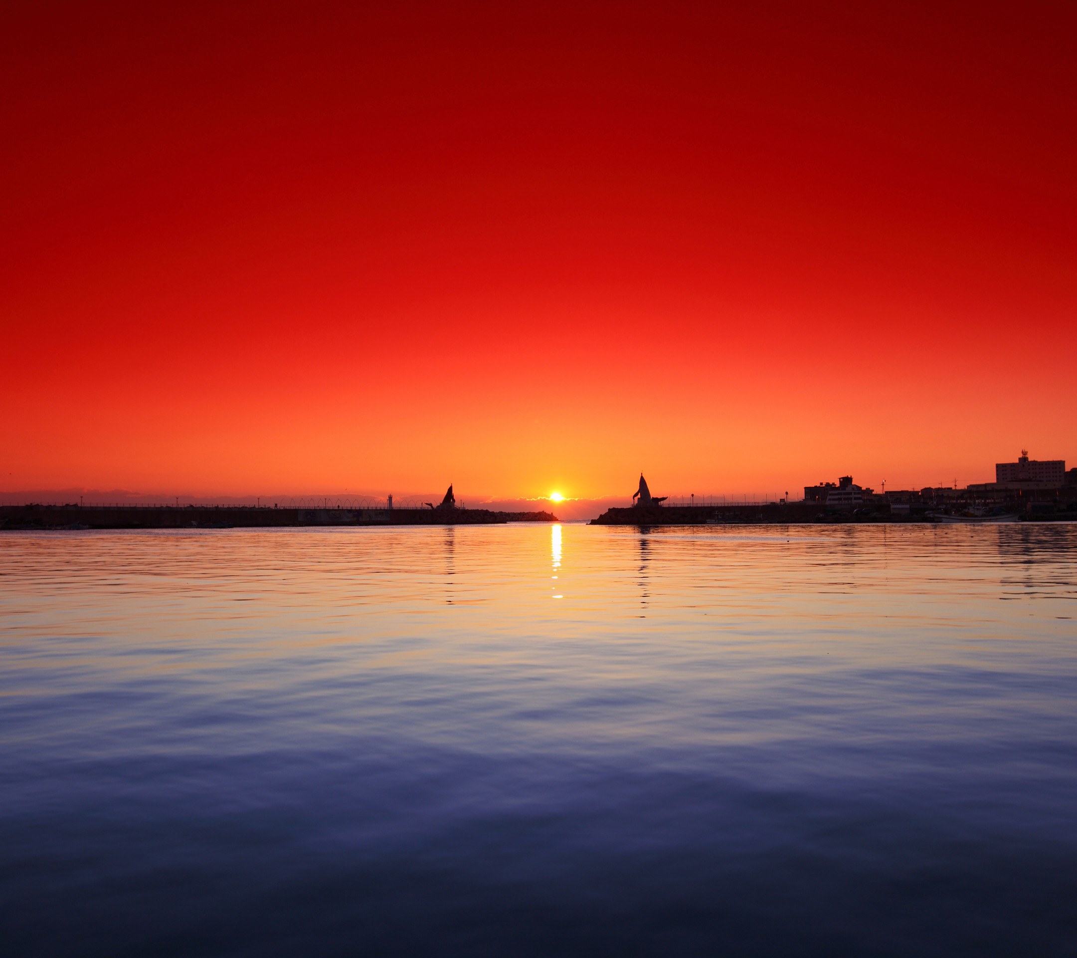 Tramonto, Mare, Cielo rosso, Orizzonte, sfondo schermata di blocco LG G2