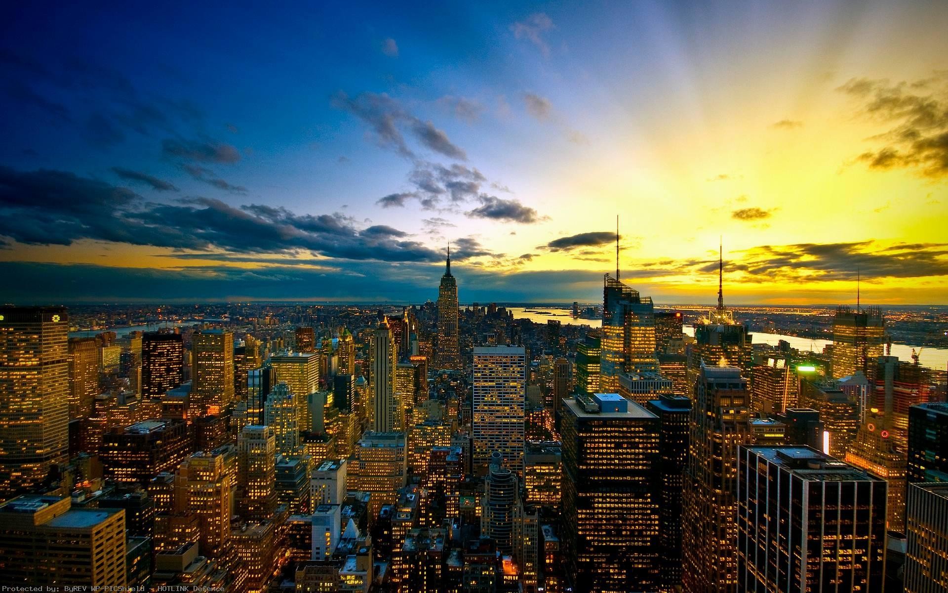 Empire State Building, Manhattan, New York, Tramonto, Full HD, wallpaper per computer