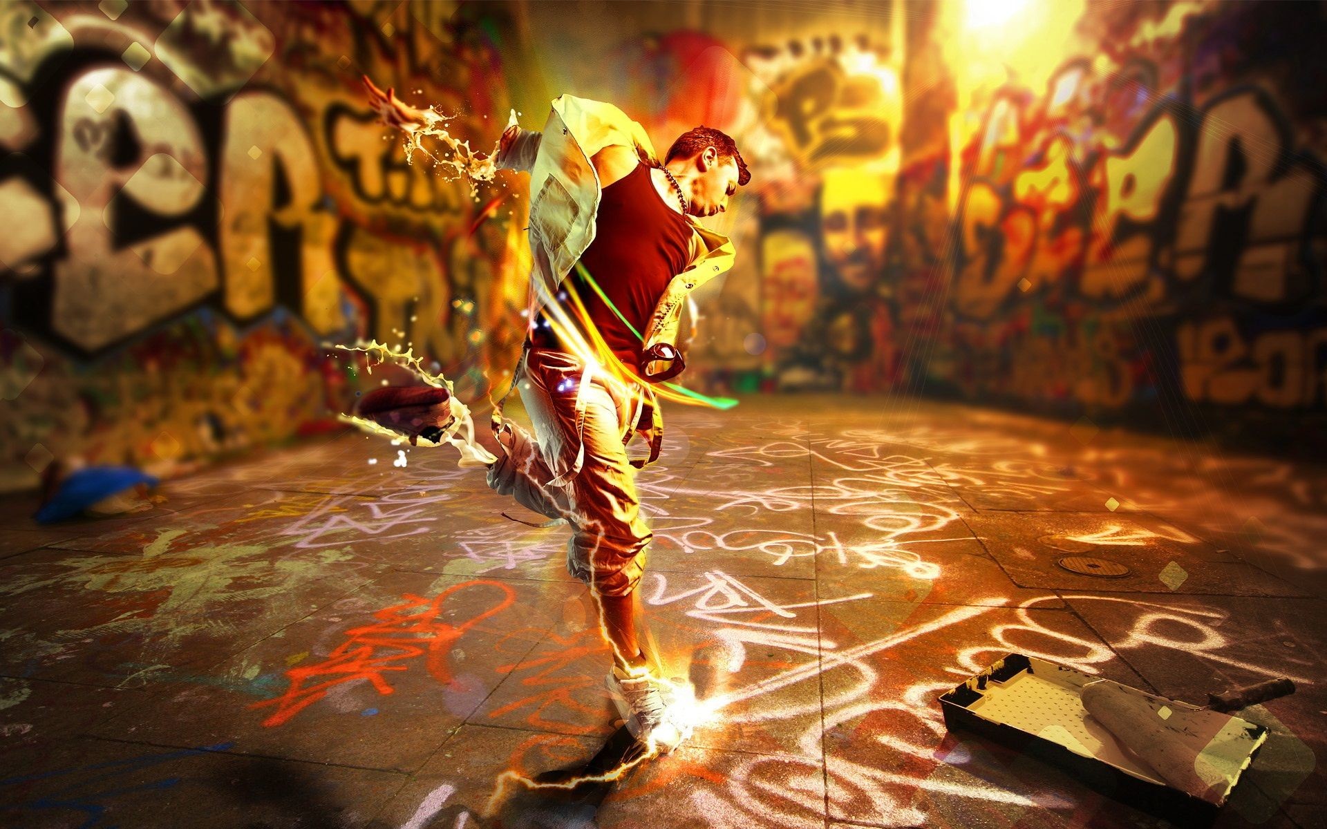 Breakdance, Graffiti, Luci, Arte digitale, 1920x1200, immagine di sfondo