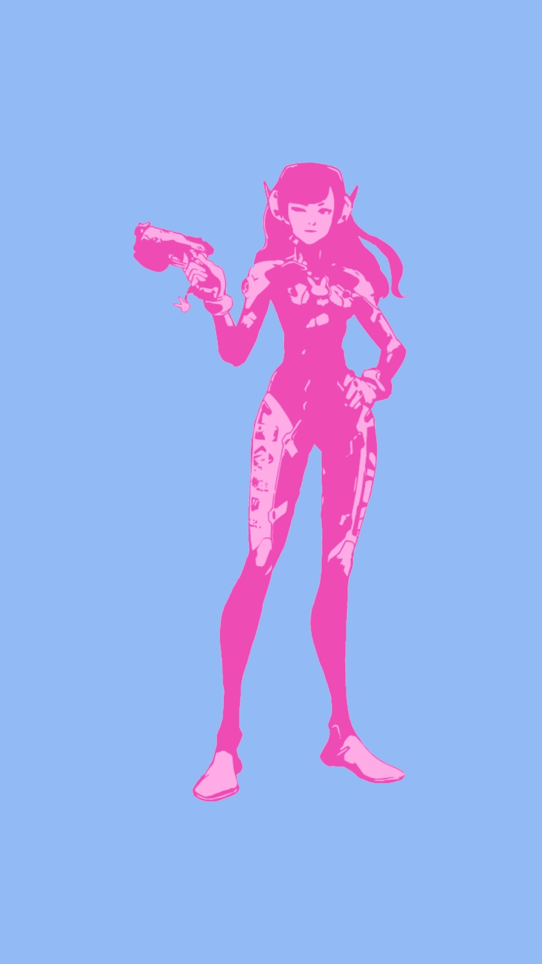 D.Va, Overwatch, Silhouette, Minimalista, Sfondo azzurro, Full HD, wallpaper per smartphone