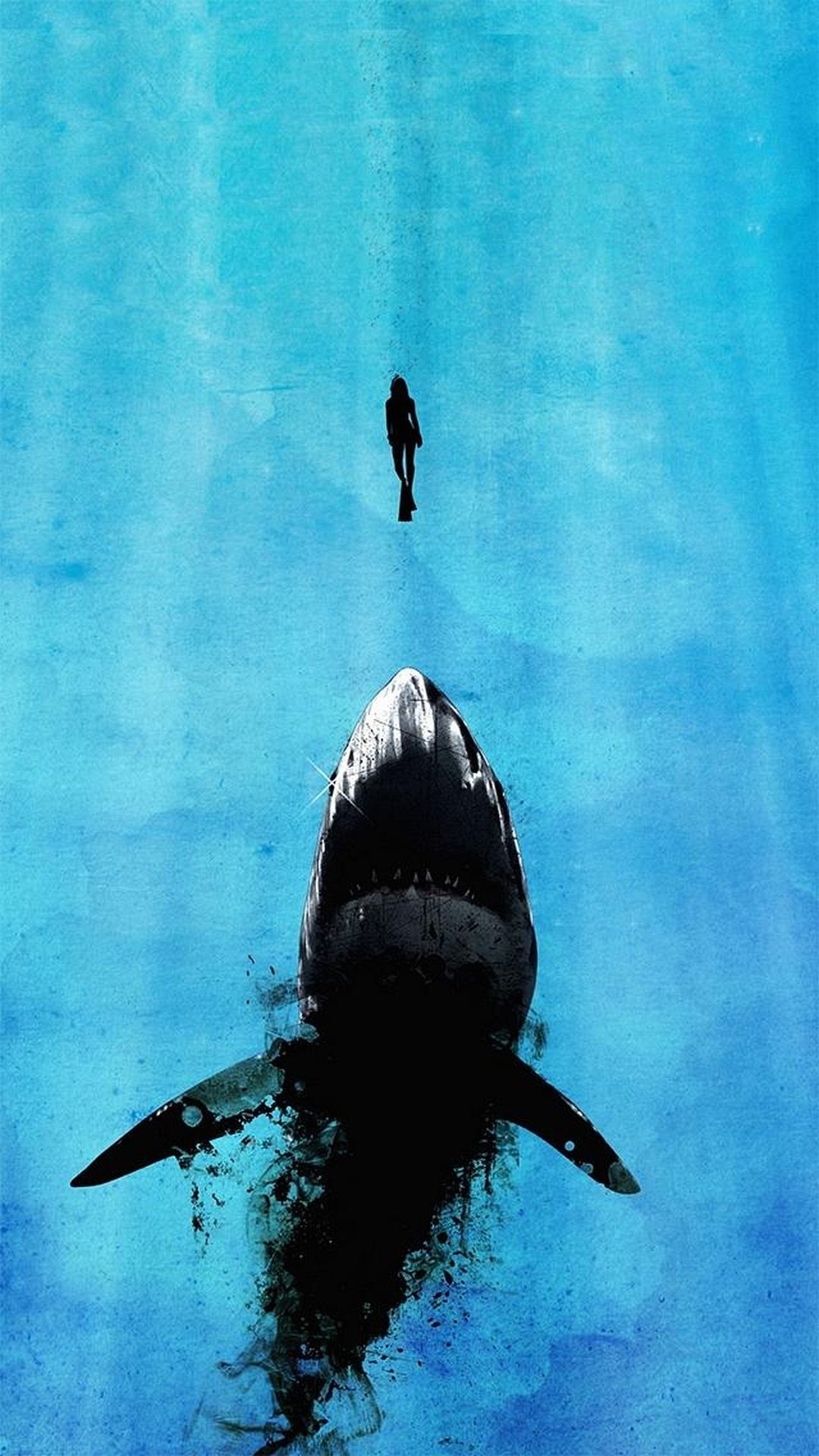 Squalo, Subacqueo, Oceano, Vista dall'alto, Azzurro, Full HD, sfondo per smartphone