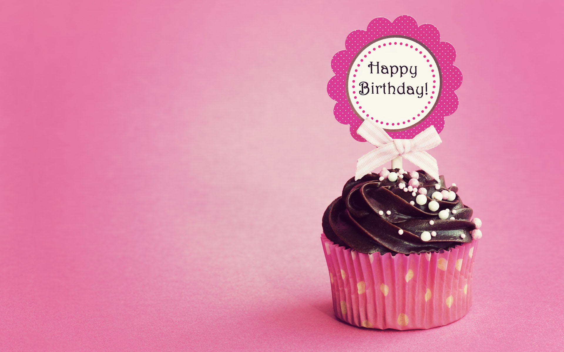 Cupcake, Happy Birthday, Sfondo rosa, Cioccolato, Full HD, wallpaper per portatile