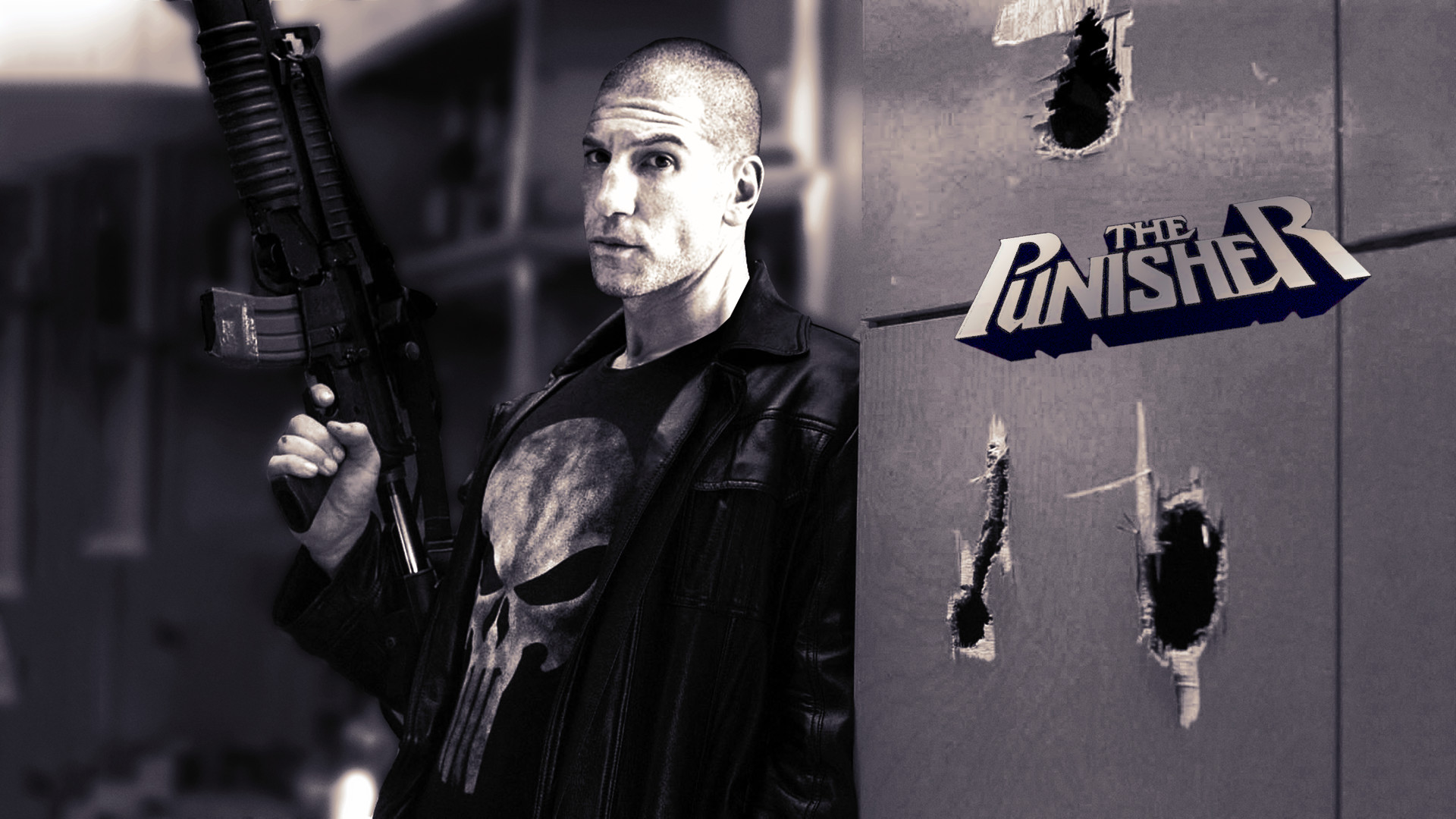 Frank Castle, Jon Bernthal, The Punisher, Logo, Fori di proiettile, sfondo Full HD per computer