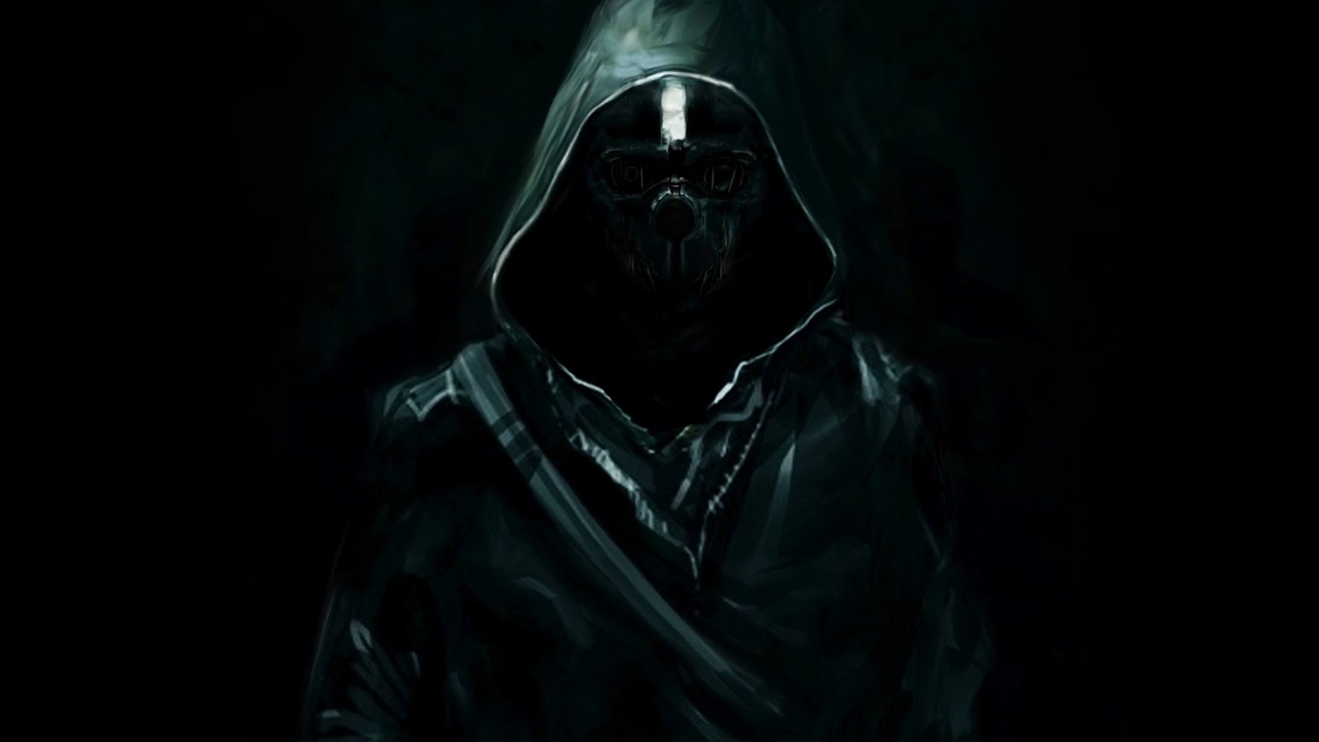 Corvo Attano, Dishonored, Cappuccio, Sfondo scuro, Full HD, wallpaper per PC