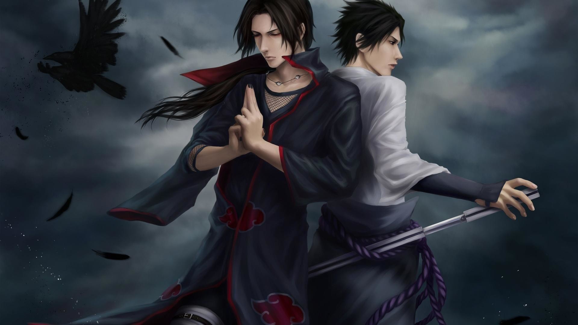Itachi Uchiha, Sasuke Uchiha, Naruto, Fan art, Full HD, sfondo per PC