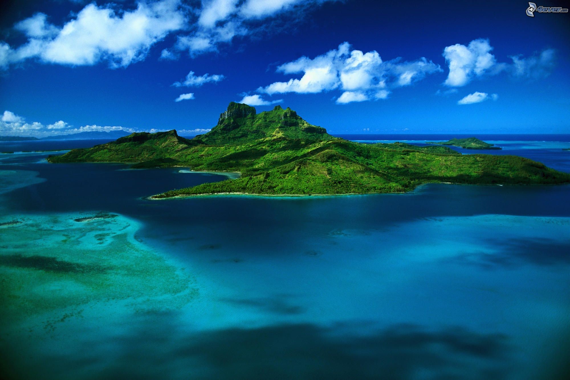 Bora Bora, Isola, Laguna, Cielo azzurro, Full HD, sfondo per PC e portatile