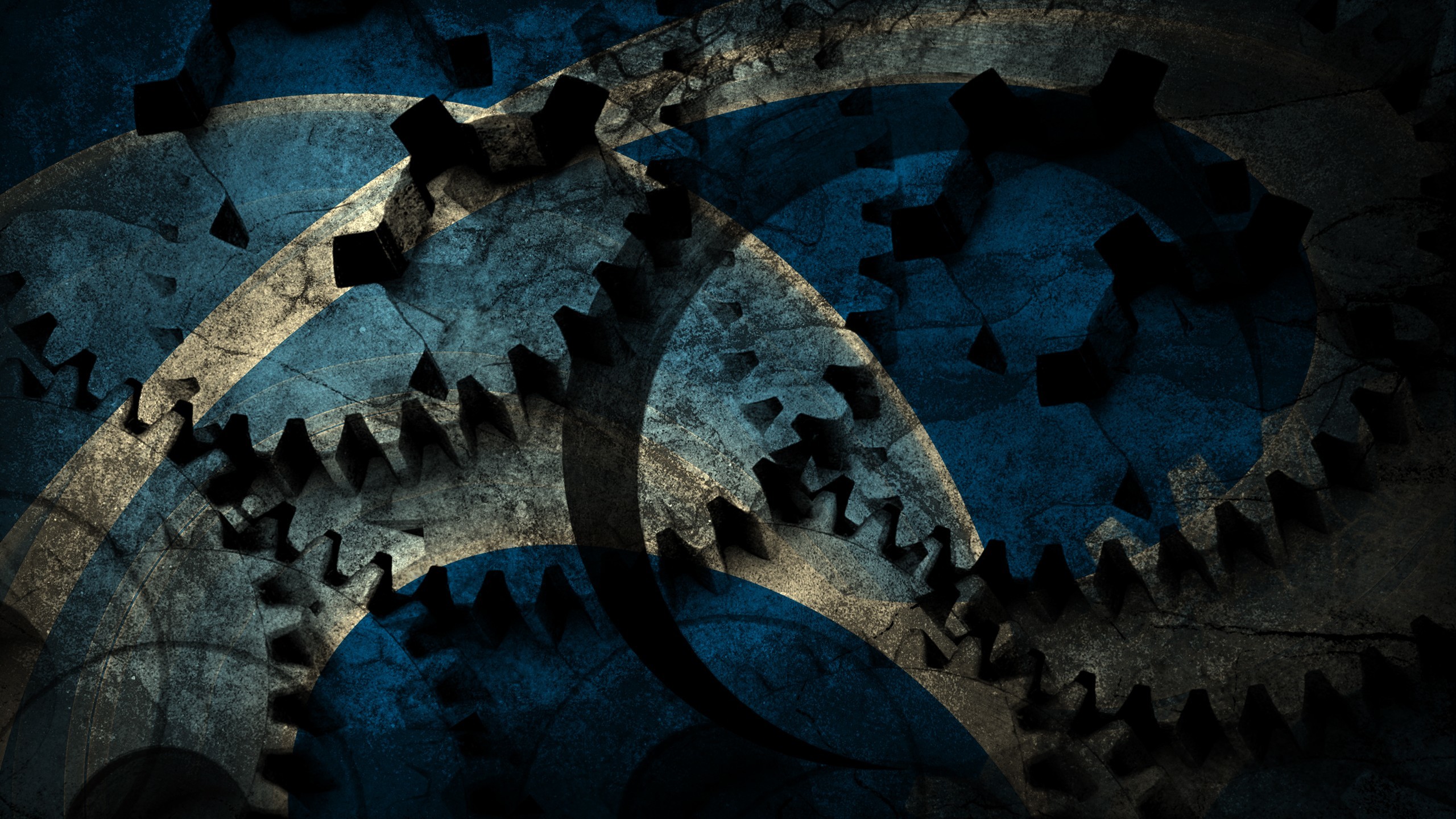 Ingranaggi, Steampunk, Blu, Texture grunge, 2560x1440, immagine di sfondo