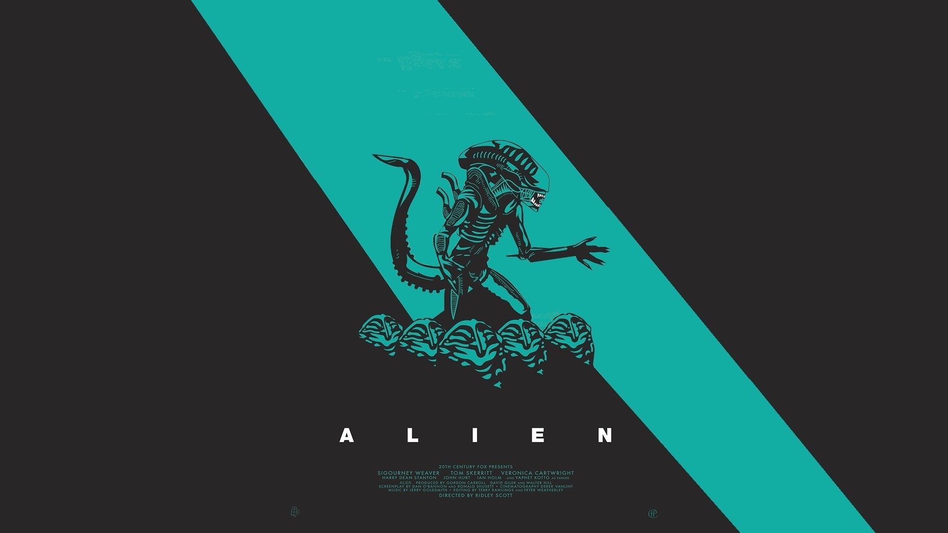 Alien, Xenomorfo, Locandina minimalista, Turchese, Full HD 1080p, sfondo desktop