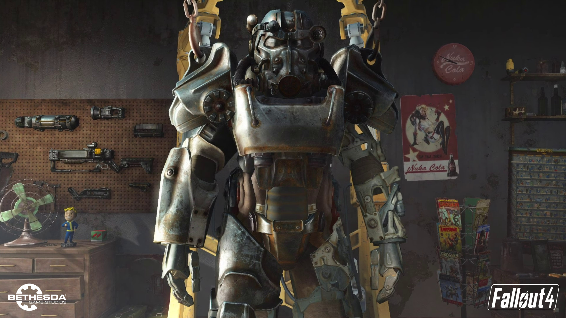 Fallout 4, Armatura atomica, Officina, Logo, Full HD, sfondo per PC e portatile