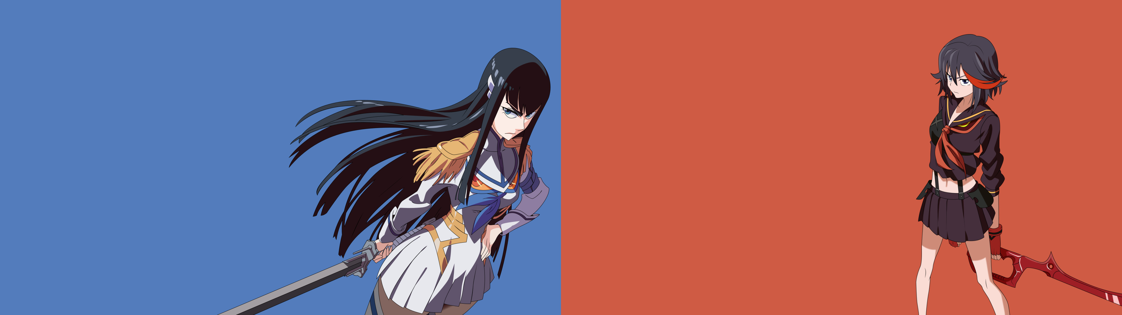 Satsuki Kiryuin, Ryuko Matoi, Kill la Kill, Blu e rosso, 3840x1080, immagine di sfondo