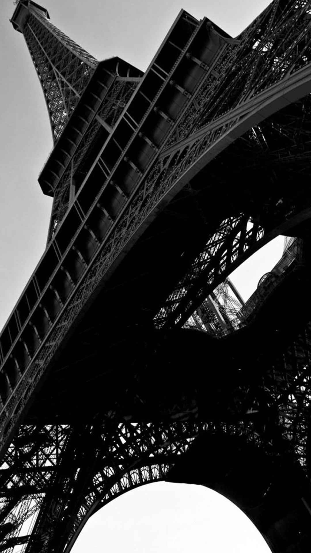 Torre Eiffel, Parigi, Vista dal basso, Bianco e nero, Full HD, sfondo per iPhone e Android