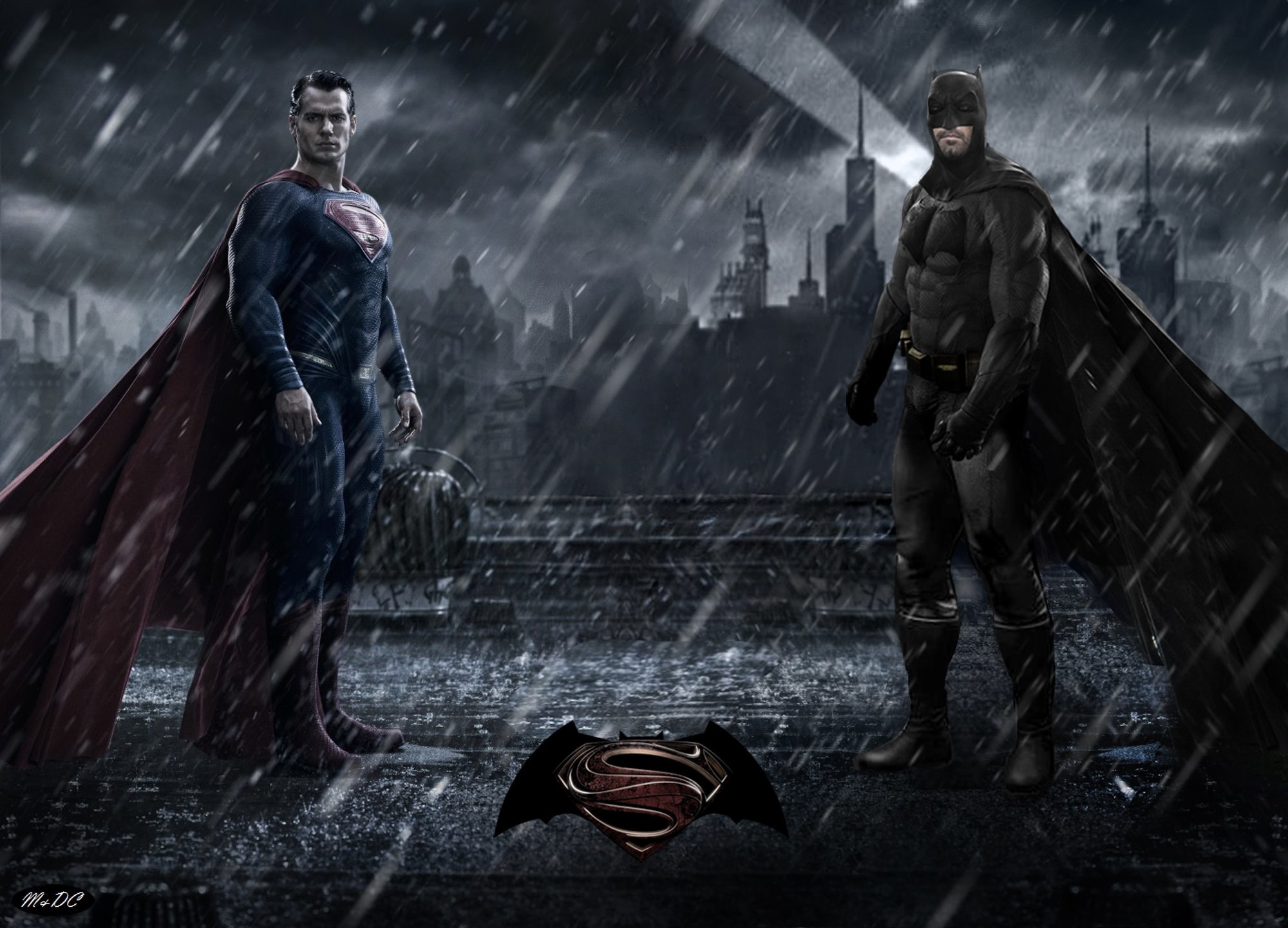 Superman, Batman, Batman v Superman: Dawn of Justice, Pioggia, Logo, wallpaper desktop Full HD