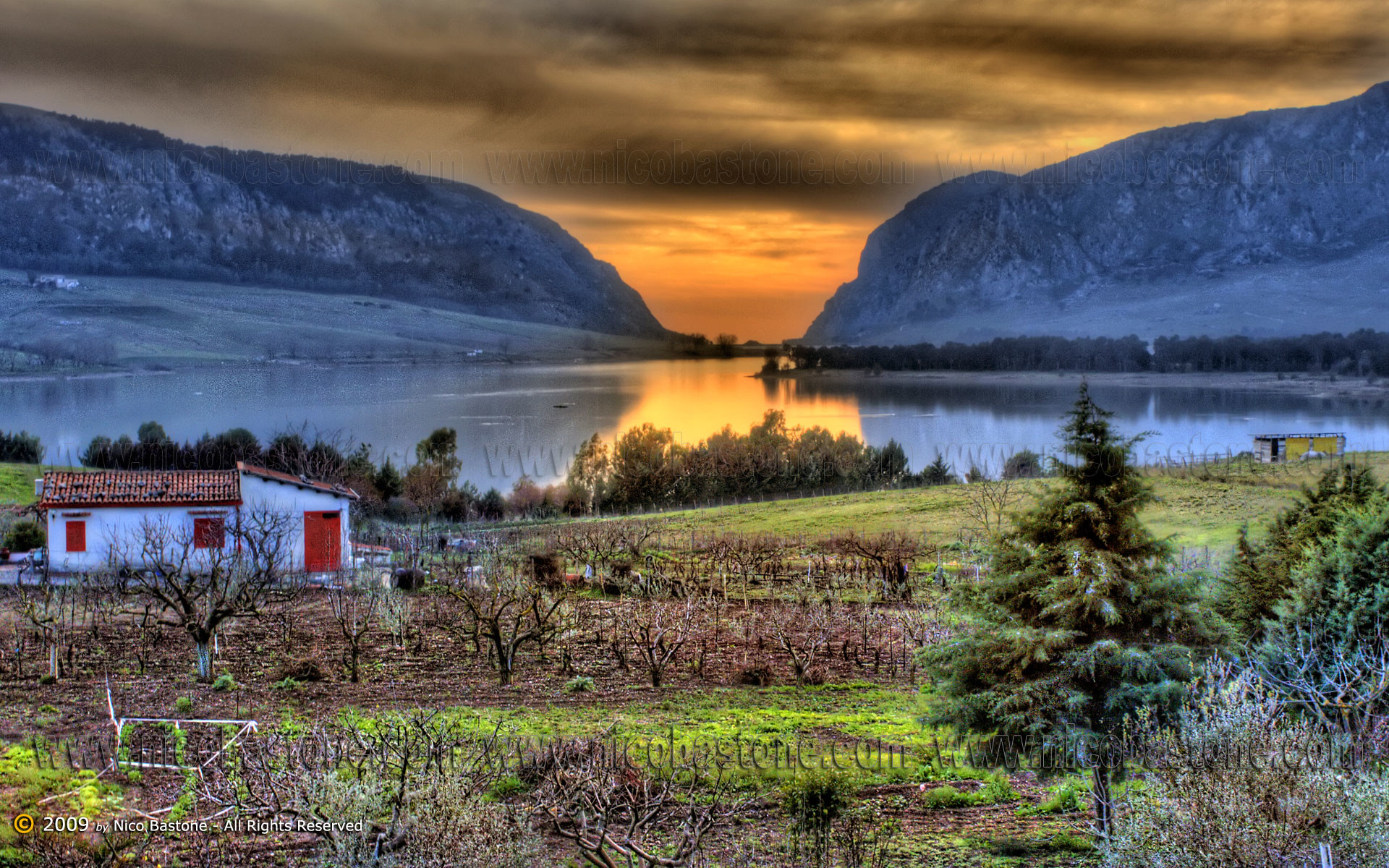 Lago, Montagne, Casa, HDR, sfondo computer