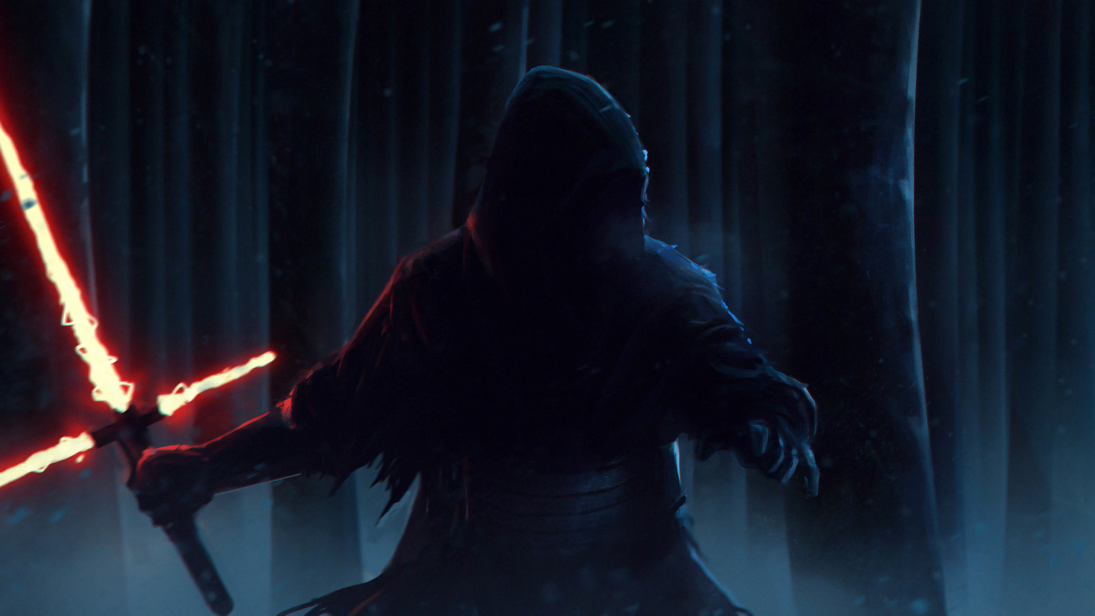 Kylo Ren, Star Wars, Spada laser a croce, Foresta, 4K, sfondo per PC e portatile