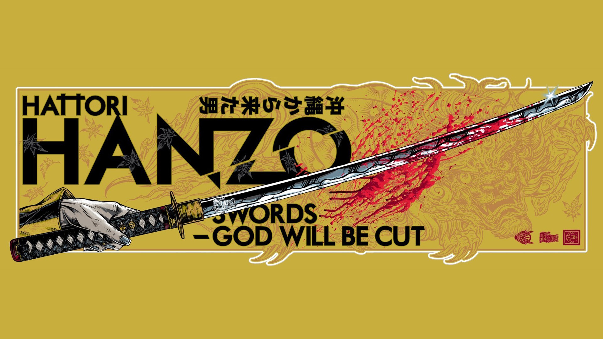 Hattori Hanzo, Kill Bill, Katana, Tipografia, Full HD, sfondo Windows 11