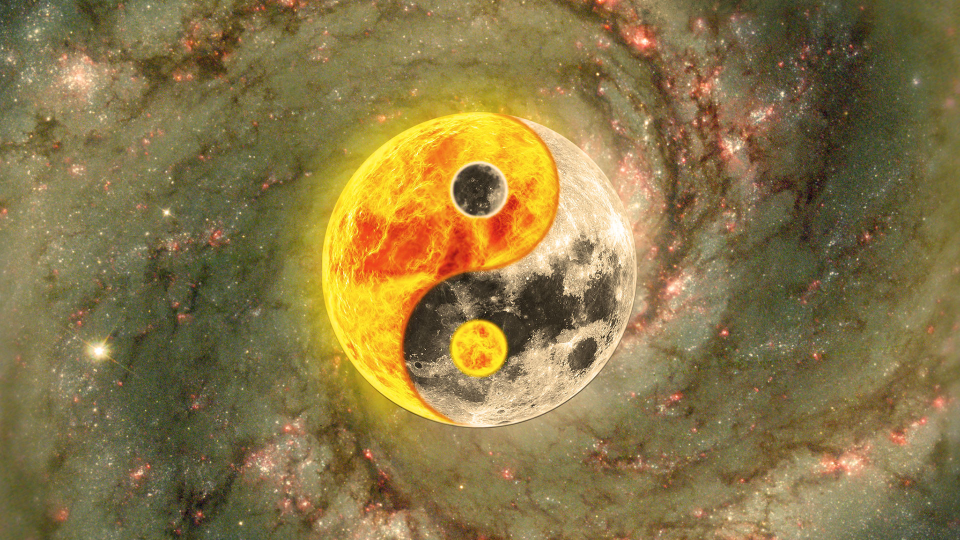 Yin e yang, Galassia, Sole e luna, Arte digitale, 1920x1080, sfondo per PC