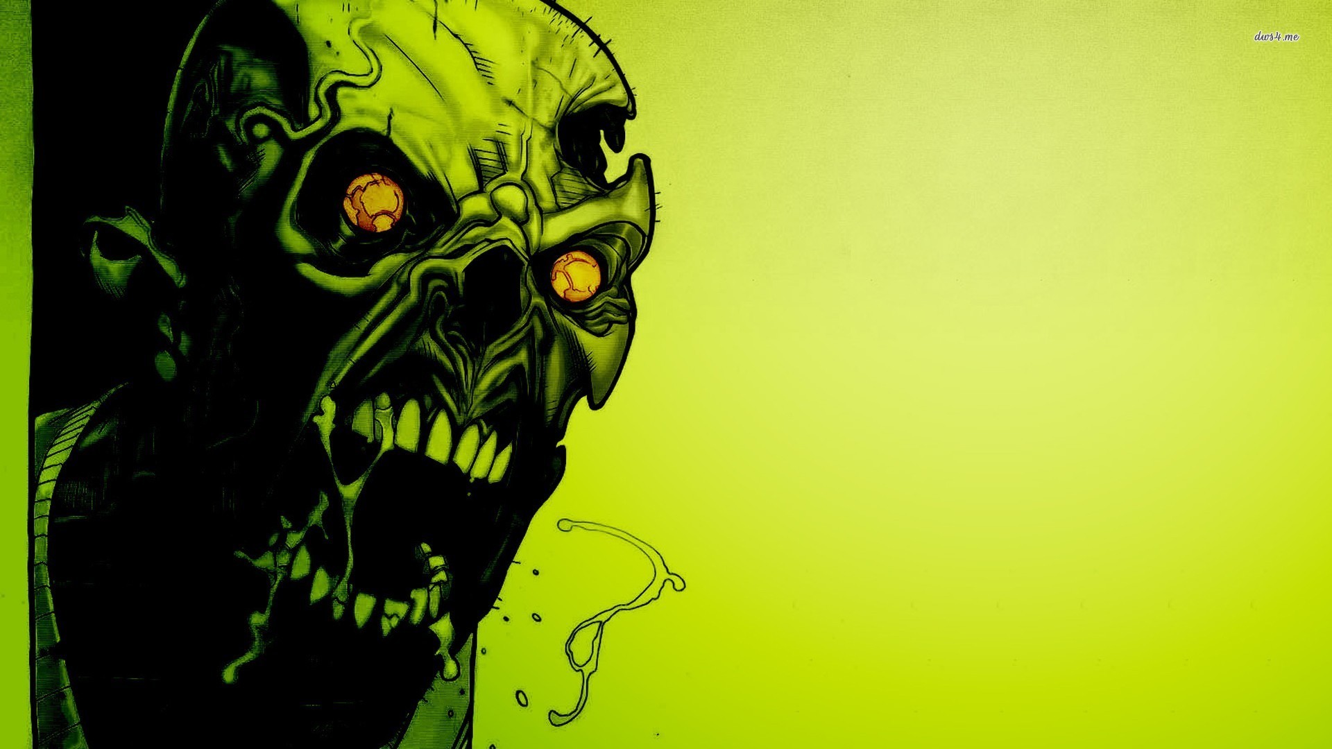 Zombi, Fumetto, Occhi gialli, Sfondo verde, 1920x1080, wallpaper desktop
