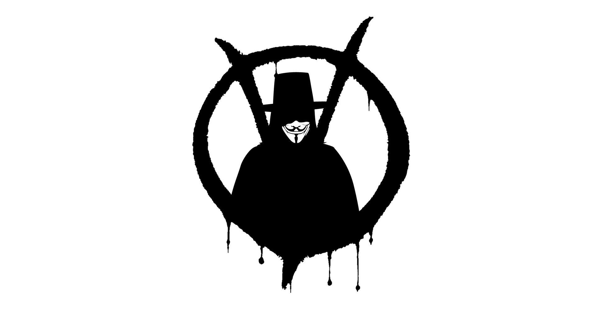 V per Vendetta, V, Simbolo V, Silhouette, Sfondo bianco, 1920x1080, wallpaper desktop
