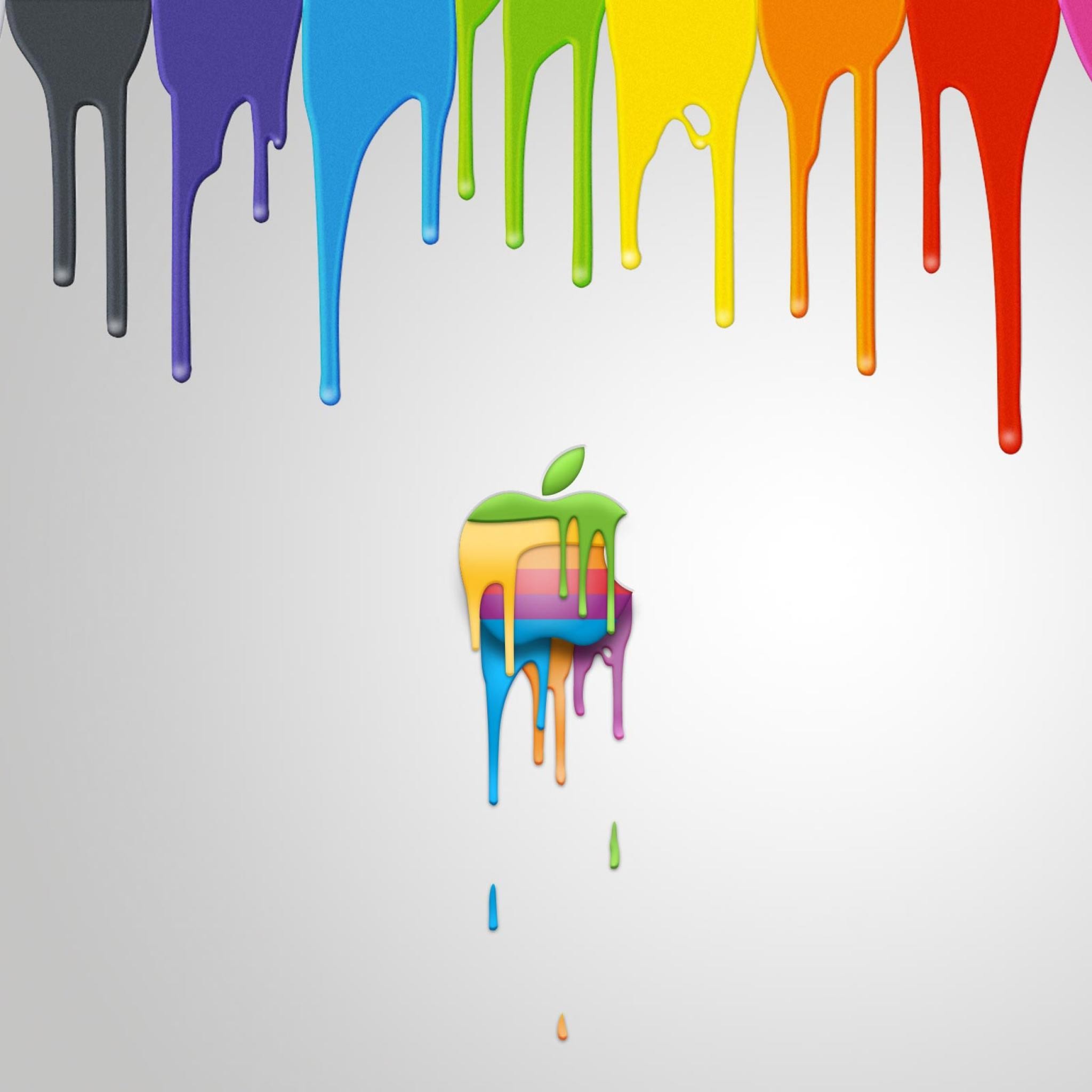 Logo Apple, Vernice che cola, Arcobaleno, Sfondo bianco, Full HD, schermata di blocco iPad