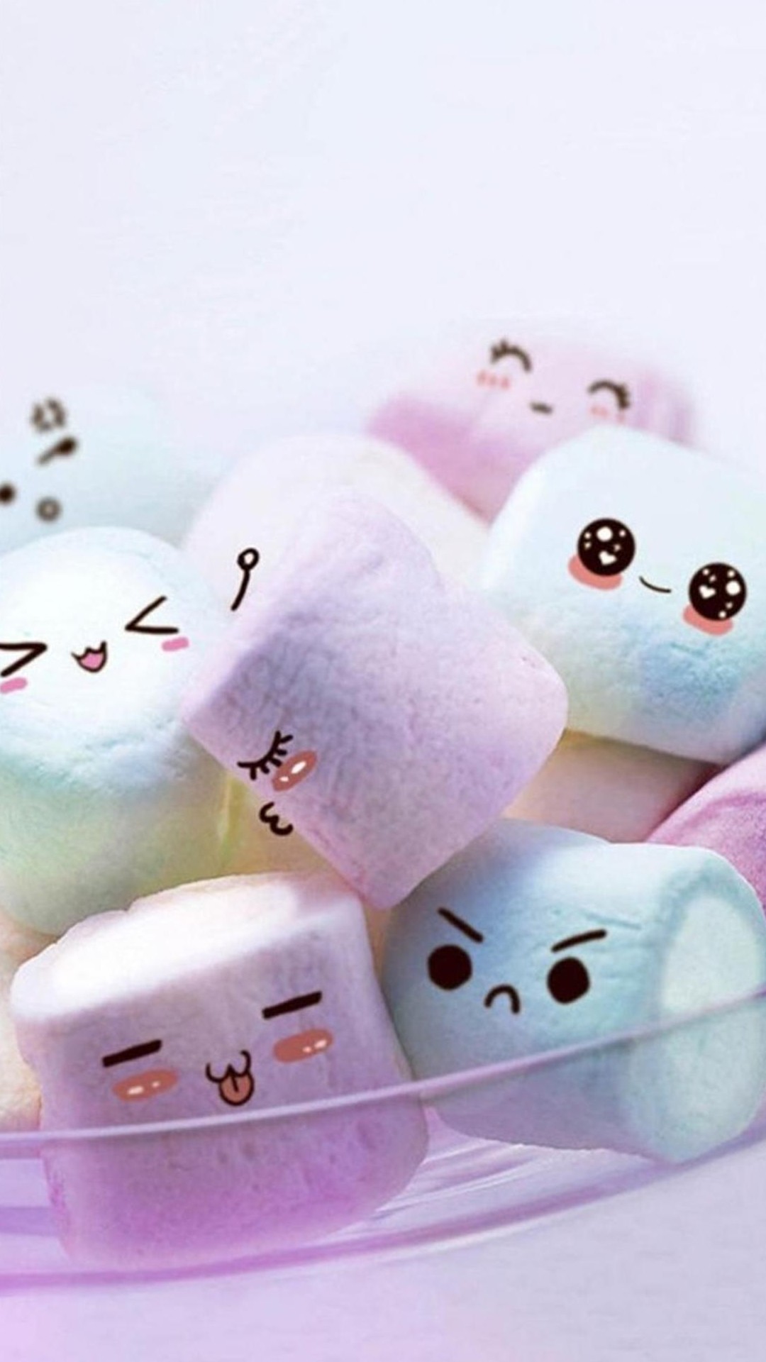 Marshmallow, Faccine kawaii, Pastello, Lilla, sfondo per iPhone e Android