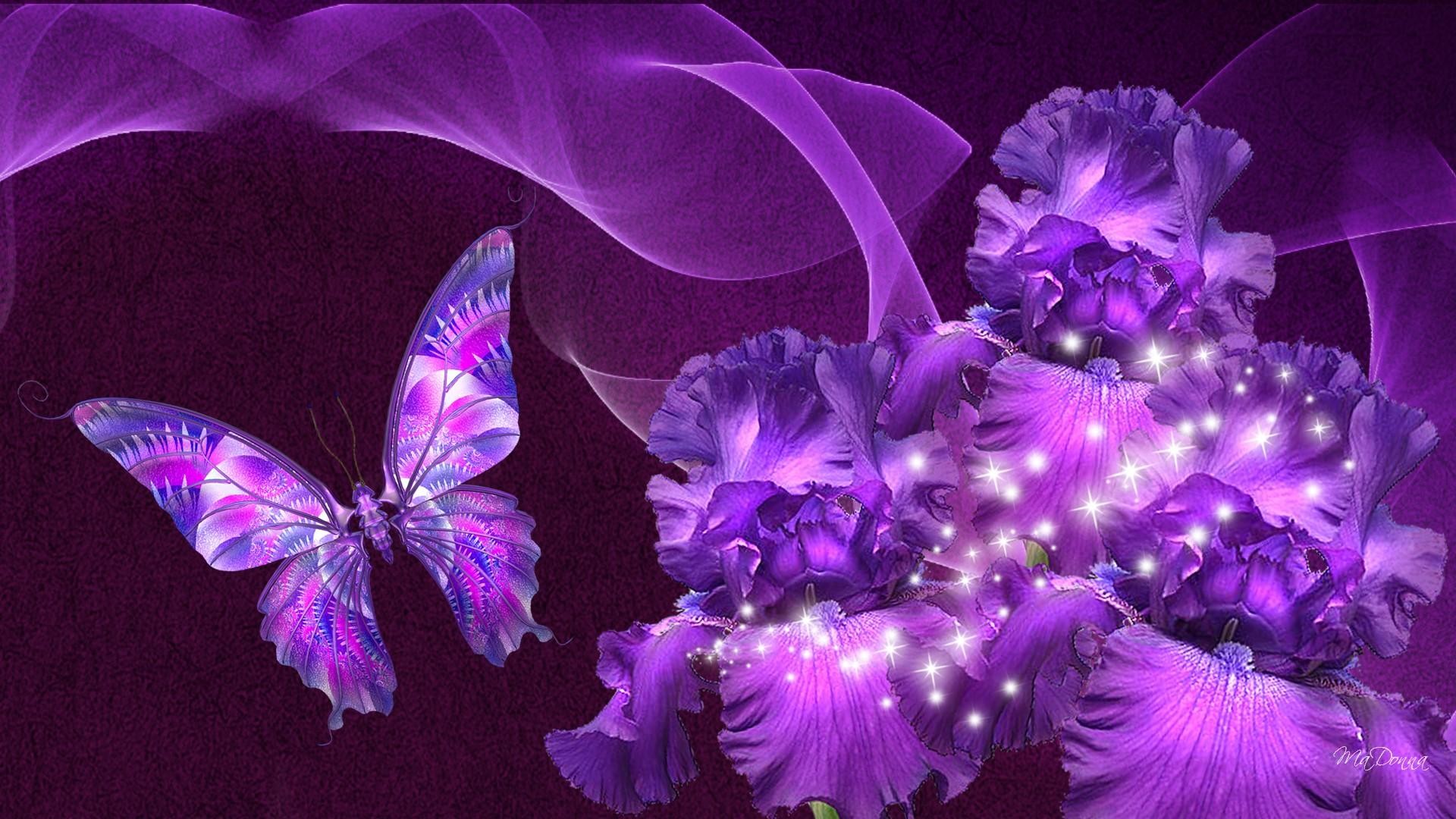 Farfalla viola, Iris, Scintille, Full HD 1080p, sfondo desktop