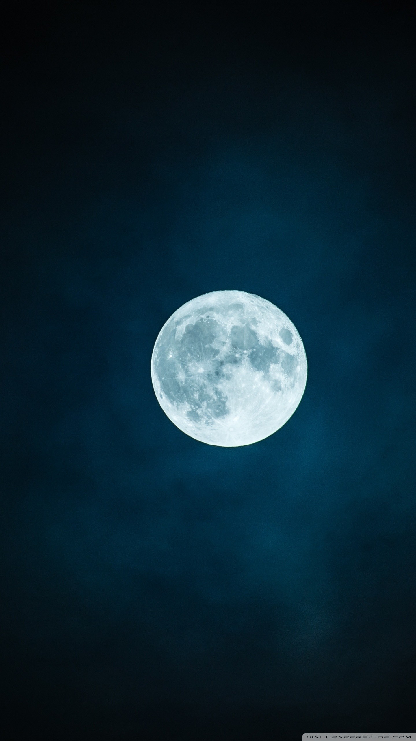 Luna piena, Cielo notturno, Blu, QHD+, sfondo per iPhone e Android