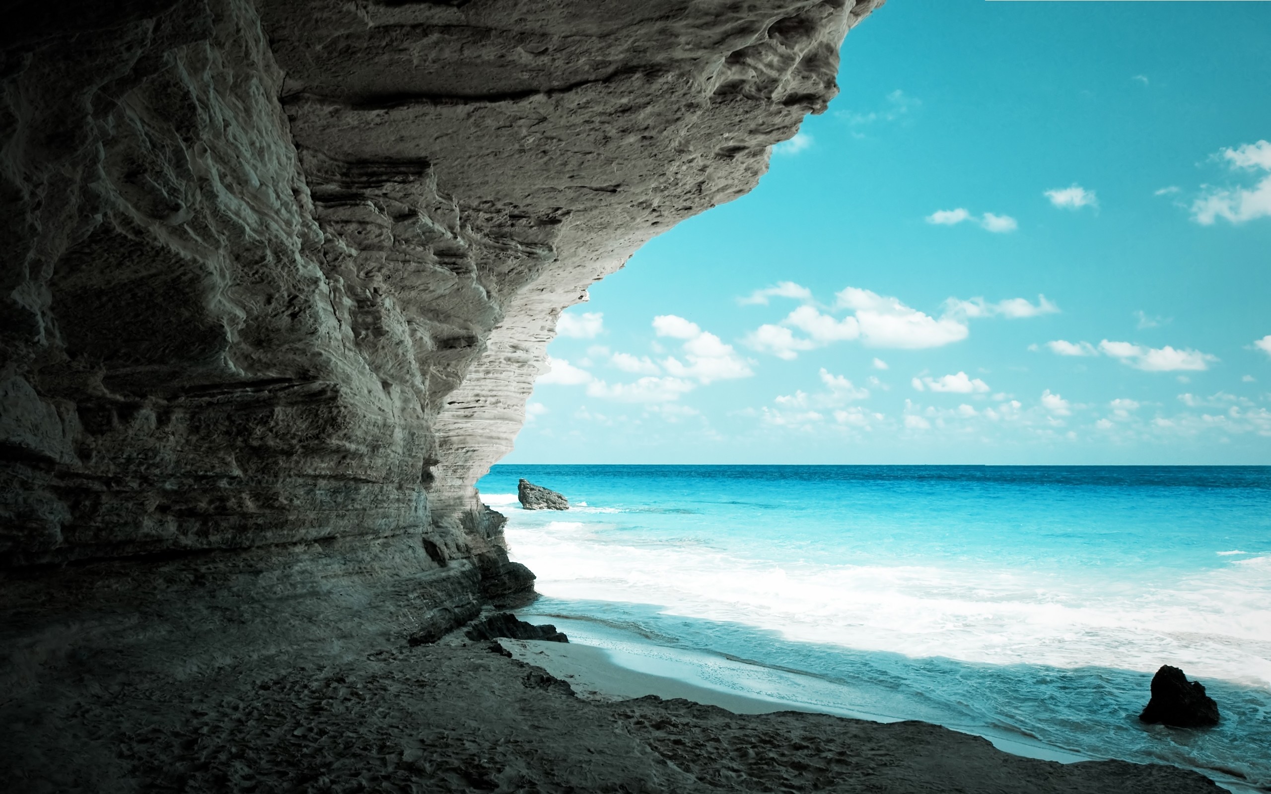 Grotta, Spiaggia, Mare, Scogliera, 2560x1600, wallpaper desktop