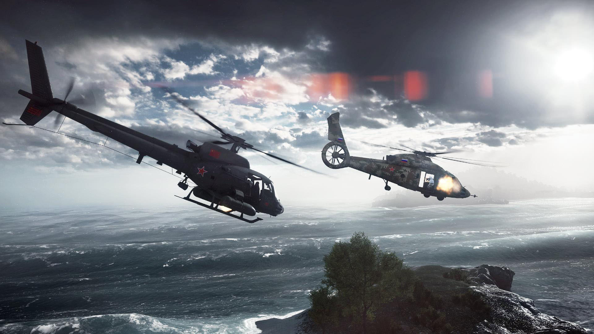 Battlefield 4, Elicotteri d'attacco, Mare, Scogliera, Cielo nuvoloso, wallpaper per portatile