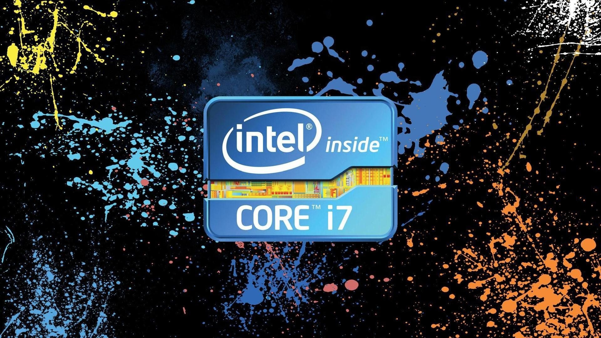 Intel Core i7, Logo, Schizzi di vernice, Sfondo nero, 1920x1080, wallpaper desktop