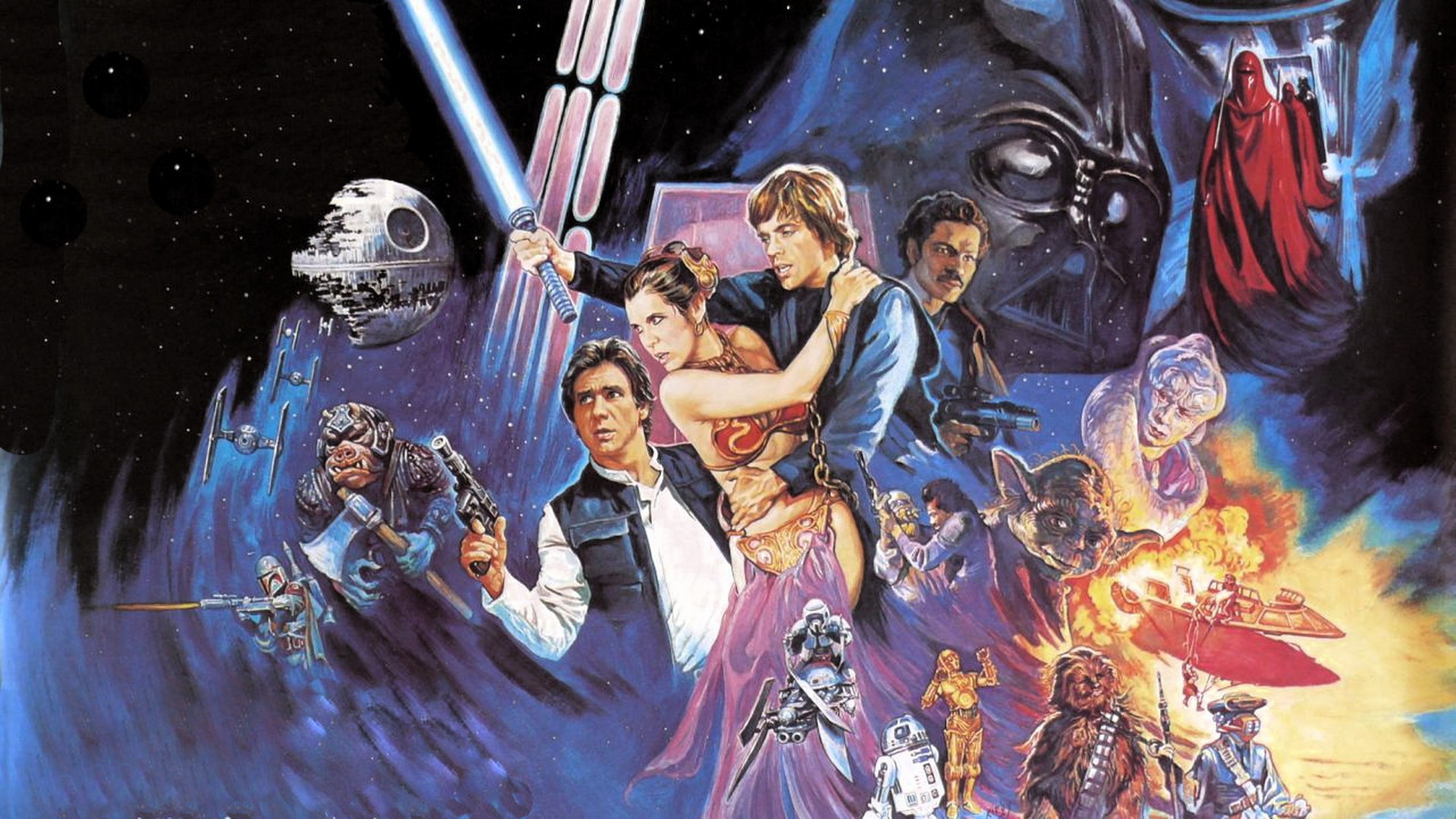 Star Wars: Il ritorno dello Jedi, Luke Skywalker, Principessa Leia, Jabba the Hutt, Ewok, sfondo 1080p