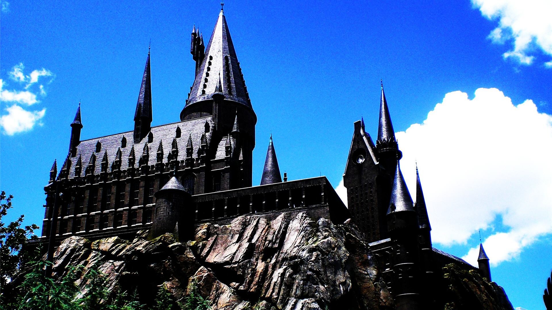 Castello di Hogwarts, Universal Studios, Cielo azzurro, Nuvole, Full HD, sfondo per PC