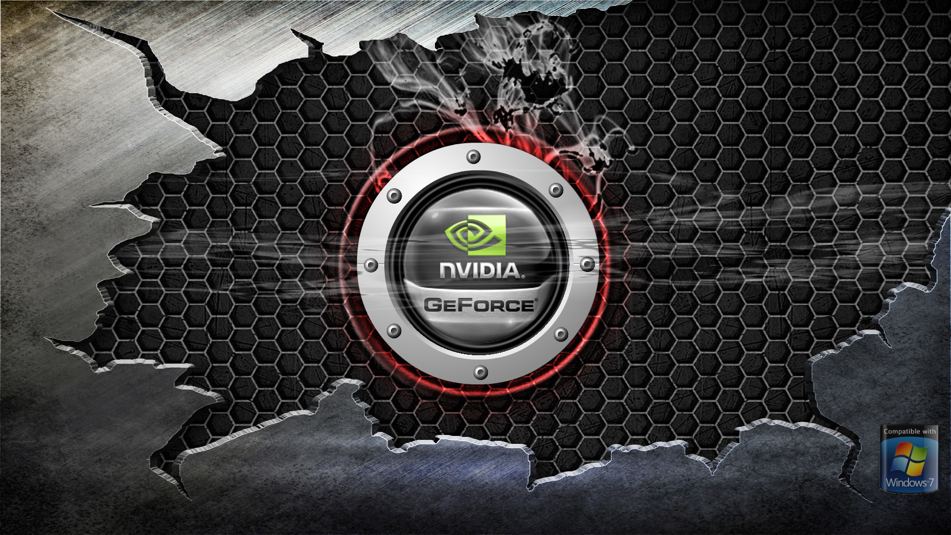 Nvidia GeForce, Logo Nvidia, Esagoni, Metallo, 1920x1080, sfondo per PC