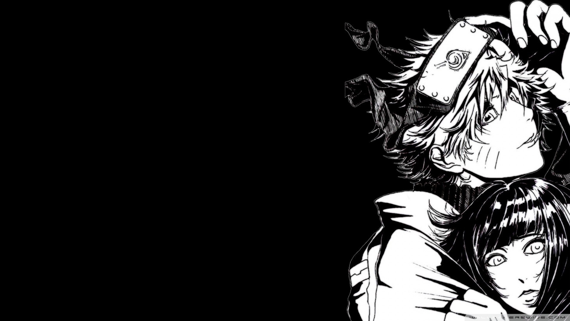Naruto Uzumaki, Hinata Hyuga, Naruto, Bianco e nero, Manga, Full HD, sfondo per PC e portatile