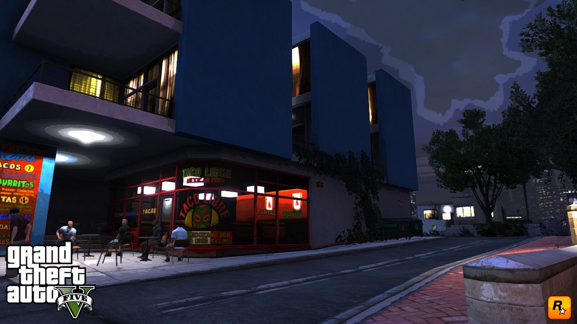 Grand Theft Auto V, Strada notturna, Logo, Full HD, sfondo desktop
