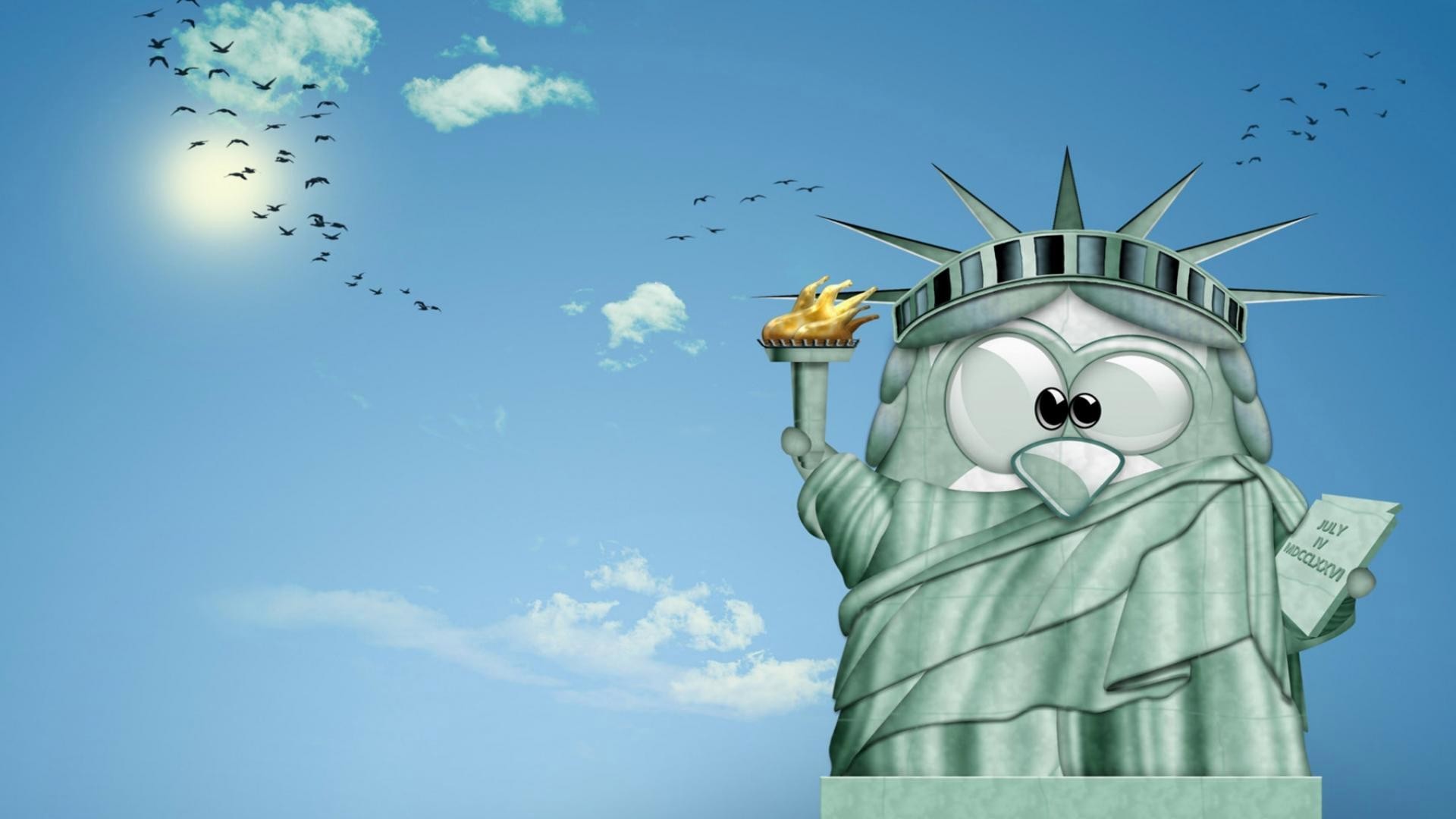 Statua della Libertà, Caricatura, Cielo, Full HD, sfondo per PC
