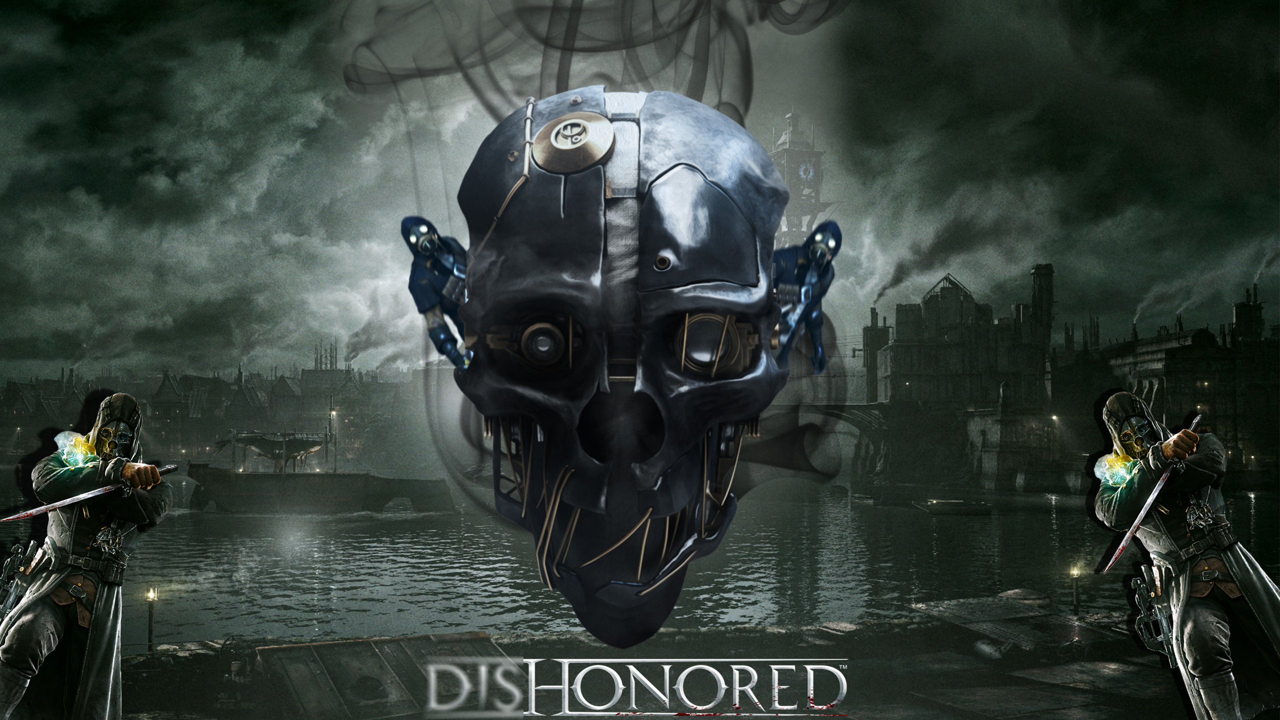 Maschera di Corvo, Dishonored, Logo, Dunwall, 2560x1440, immagine di sfondo