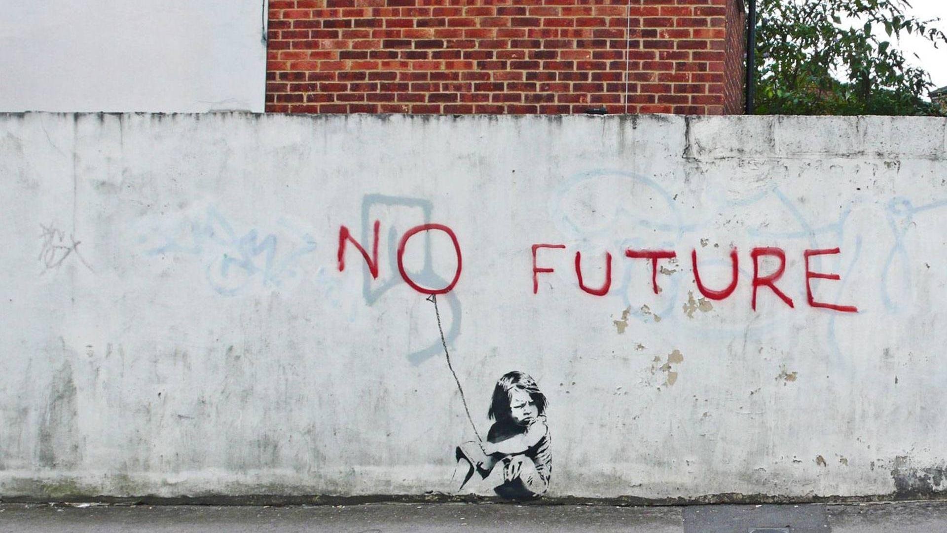 Banksy, No Future, Bambina con palloncino, Graffiti, Muro, 1920x1080, sfondo per PC
