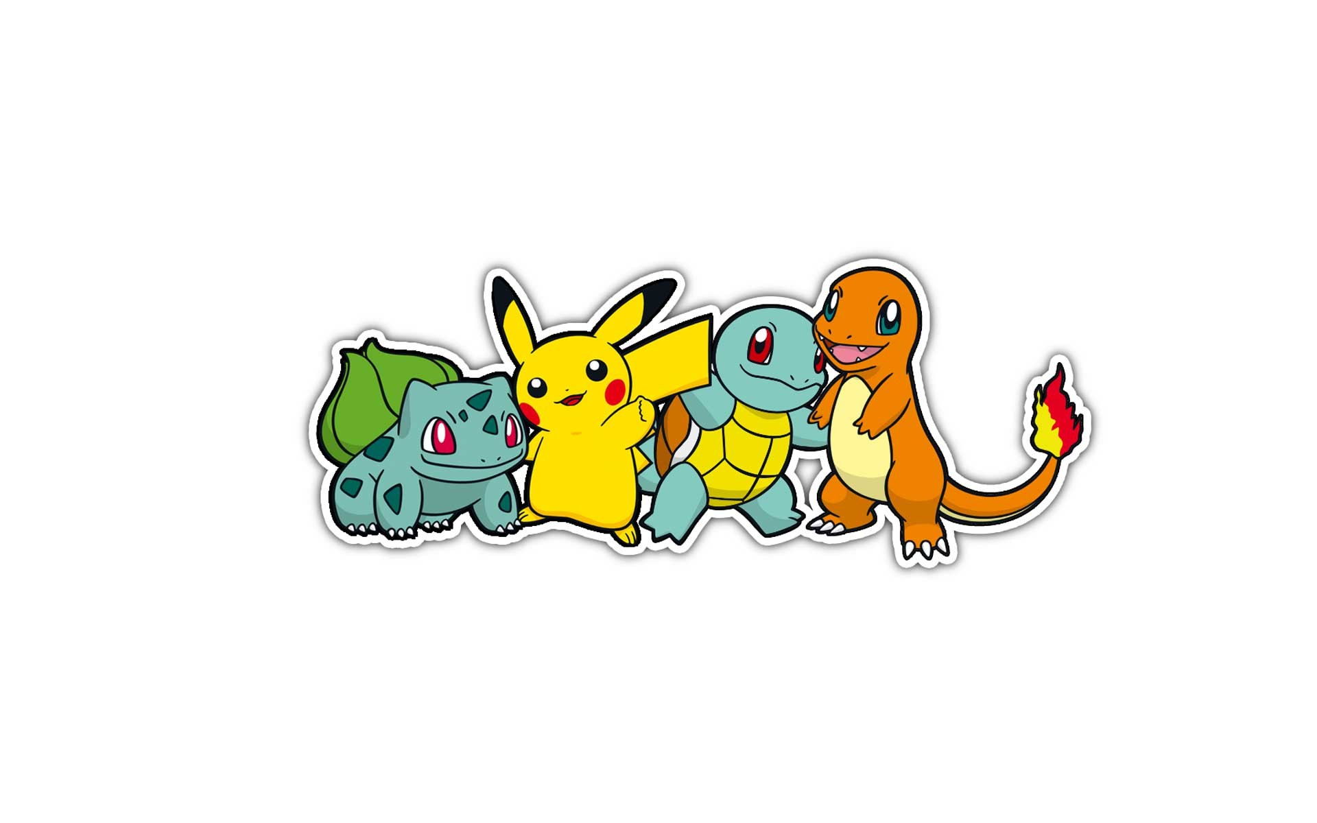 Bulbasaur, Pikachu, Squirtle, Charmander, Pokémon, Sfondo bianco, wallpaper desktop Full HD