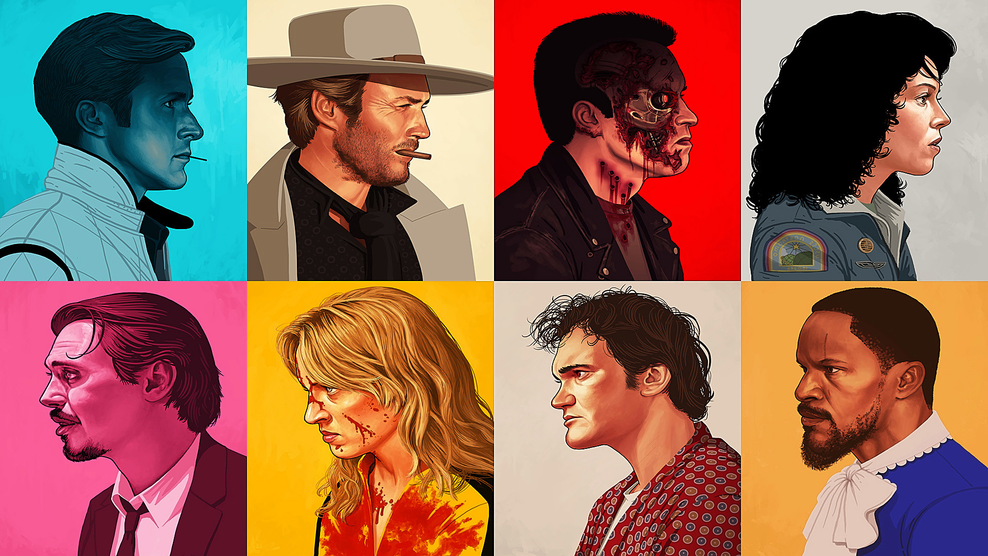 Quentin Tarantino, Django Unchained, Kill Bill, Bastardi senza gloria, Ritratti, Pop art, sfondo 1080p