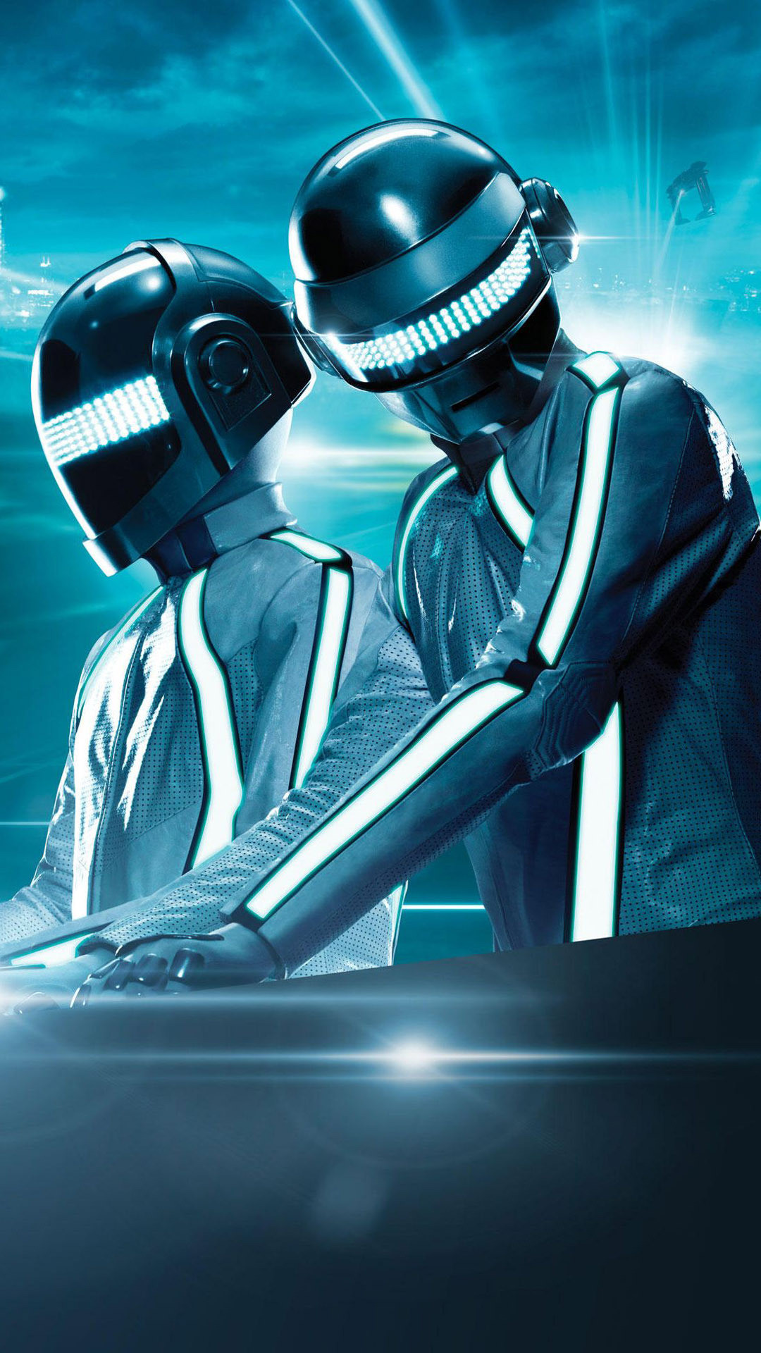 Daft Punk, Tron: Legacy, Caschi, Azzurro, Full HD, sfondo verticale per cellulare