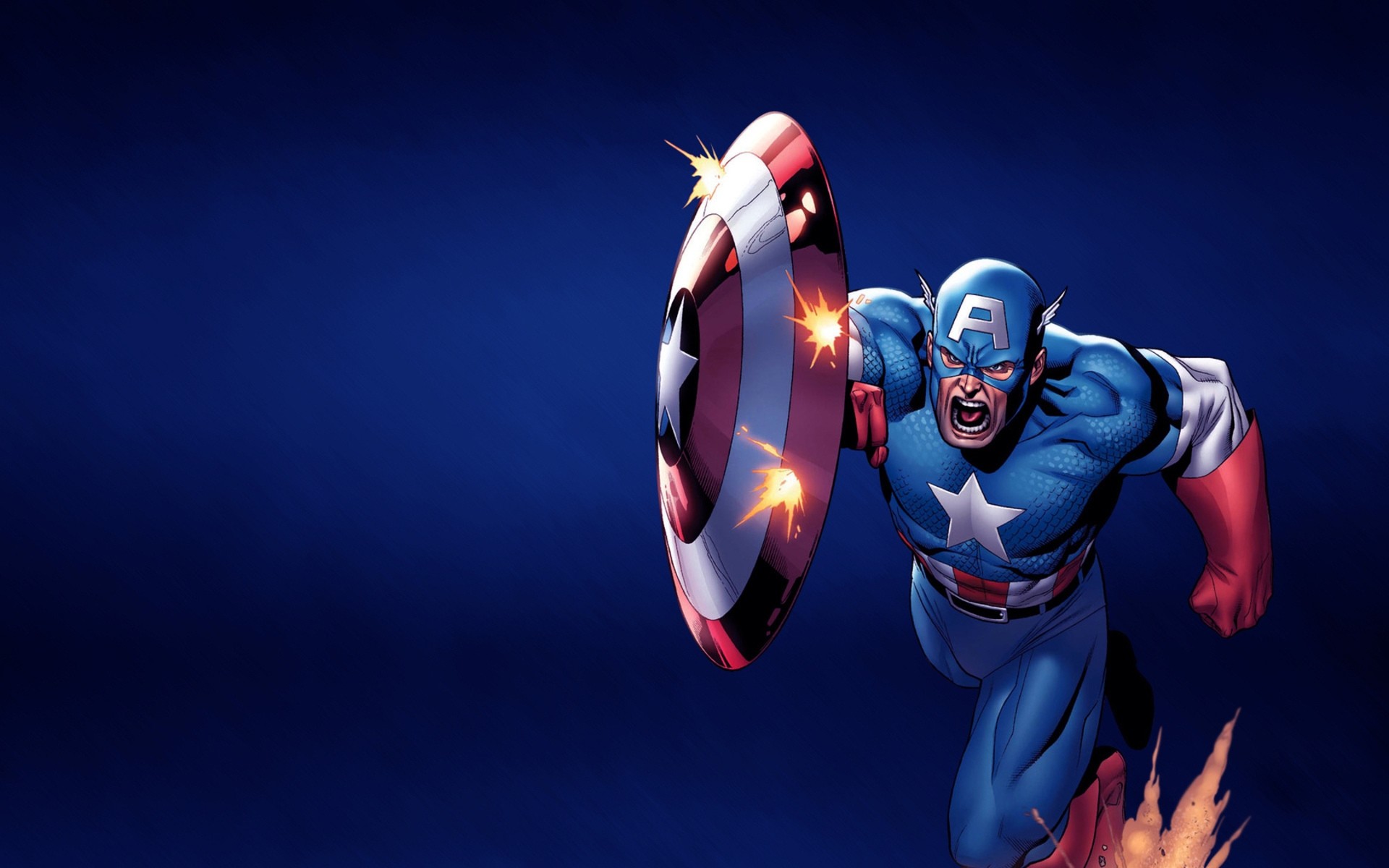 Capitan America, Marvel Comics, Scudo, Sfondo blu, 16:10 Full HD, wallpaper widescreen