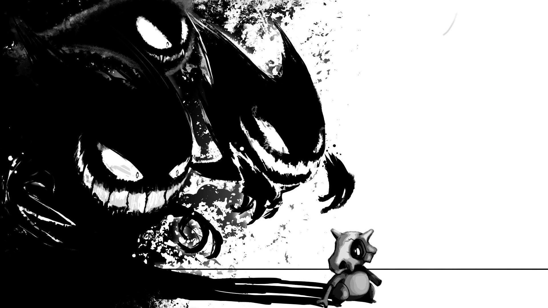Gengar, Haunter, Gastly, Cubone, Bianco e nero, Full HD, sfondo per PC