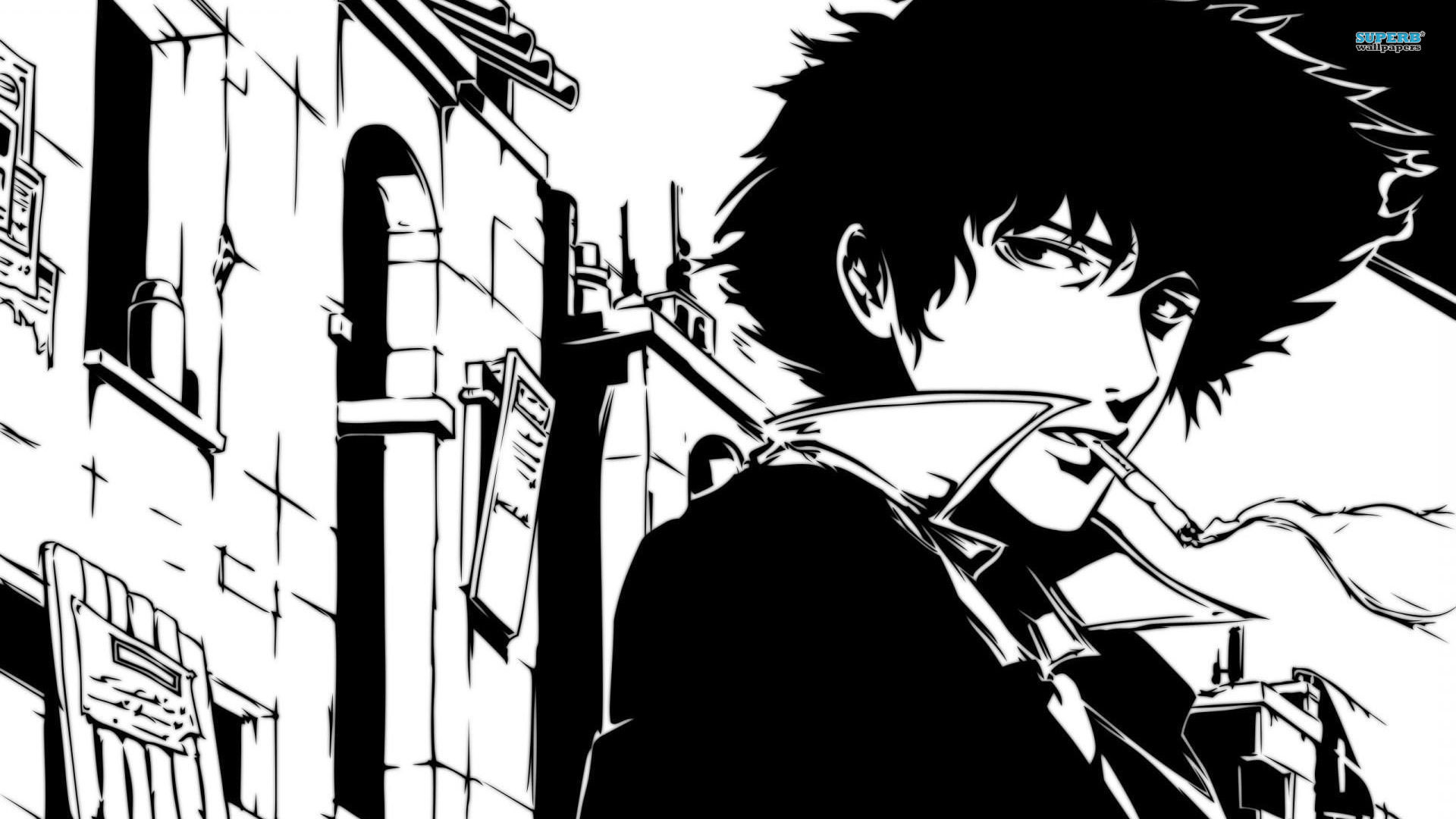 Spike Spiegel, Cowboy Bebop, Manga, Bianco e nero, Full HD, wallpaper per computer